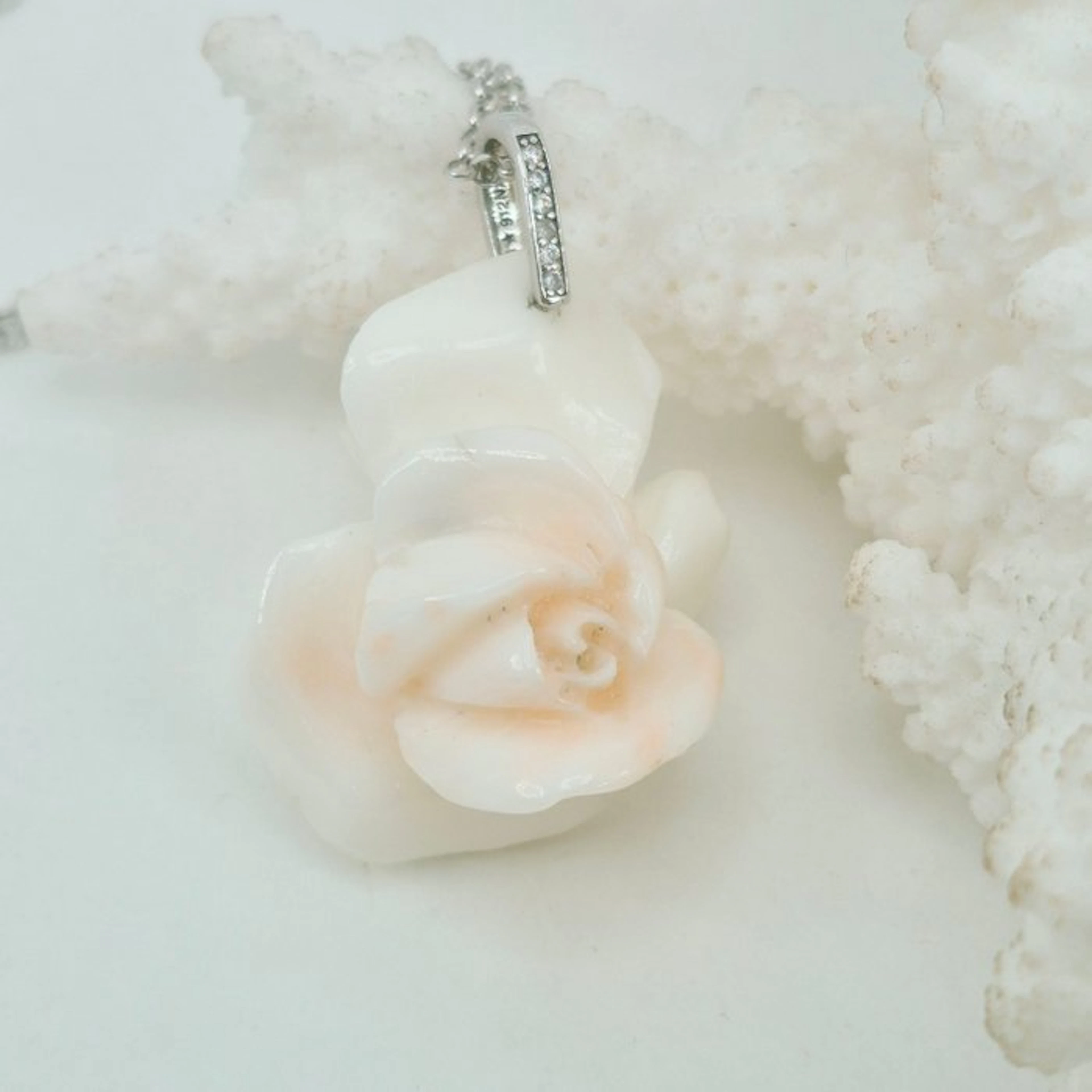 Silver Necklace with pendant - Coral Pink White