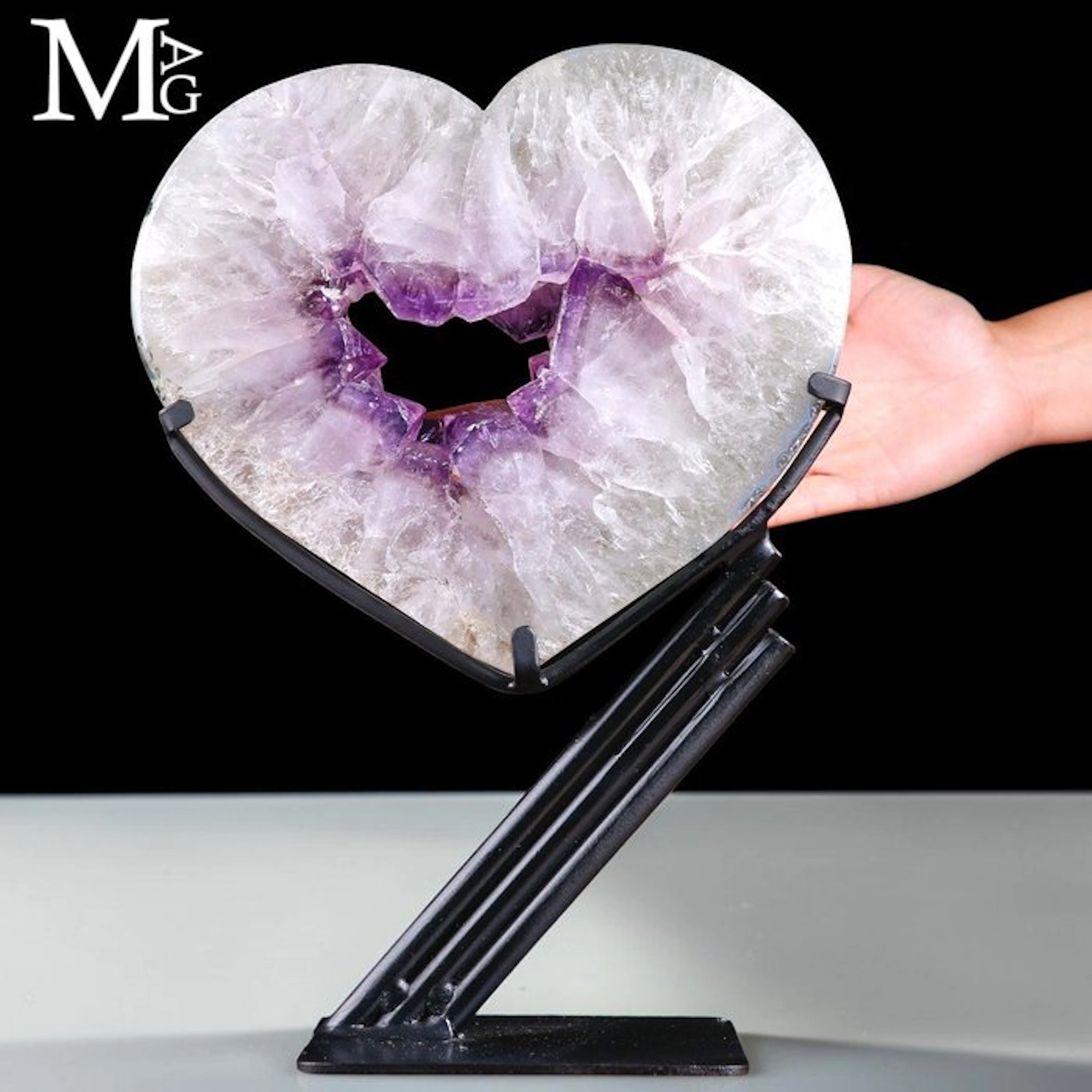 Natural amethyst geode heart - Carved and polished...