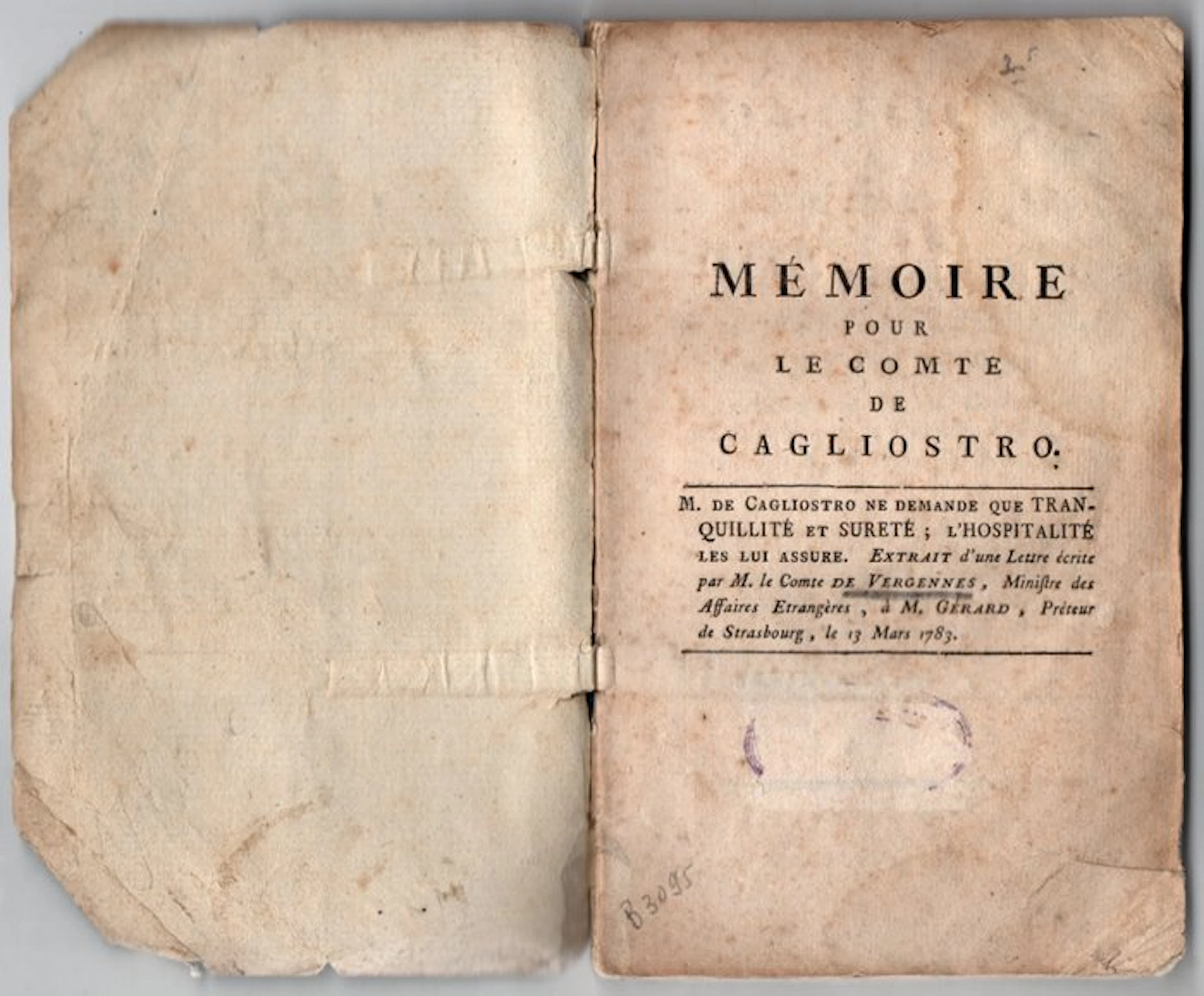 Comte de Cagliostro - Mémoire pour le Comte de Cagliostro - 1786
