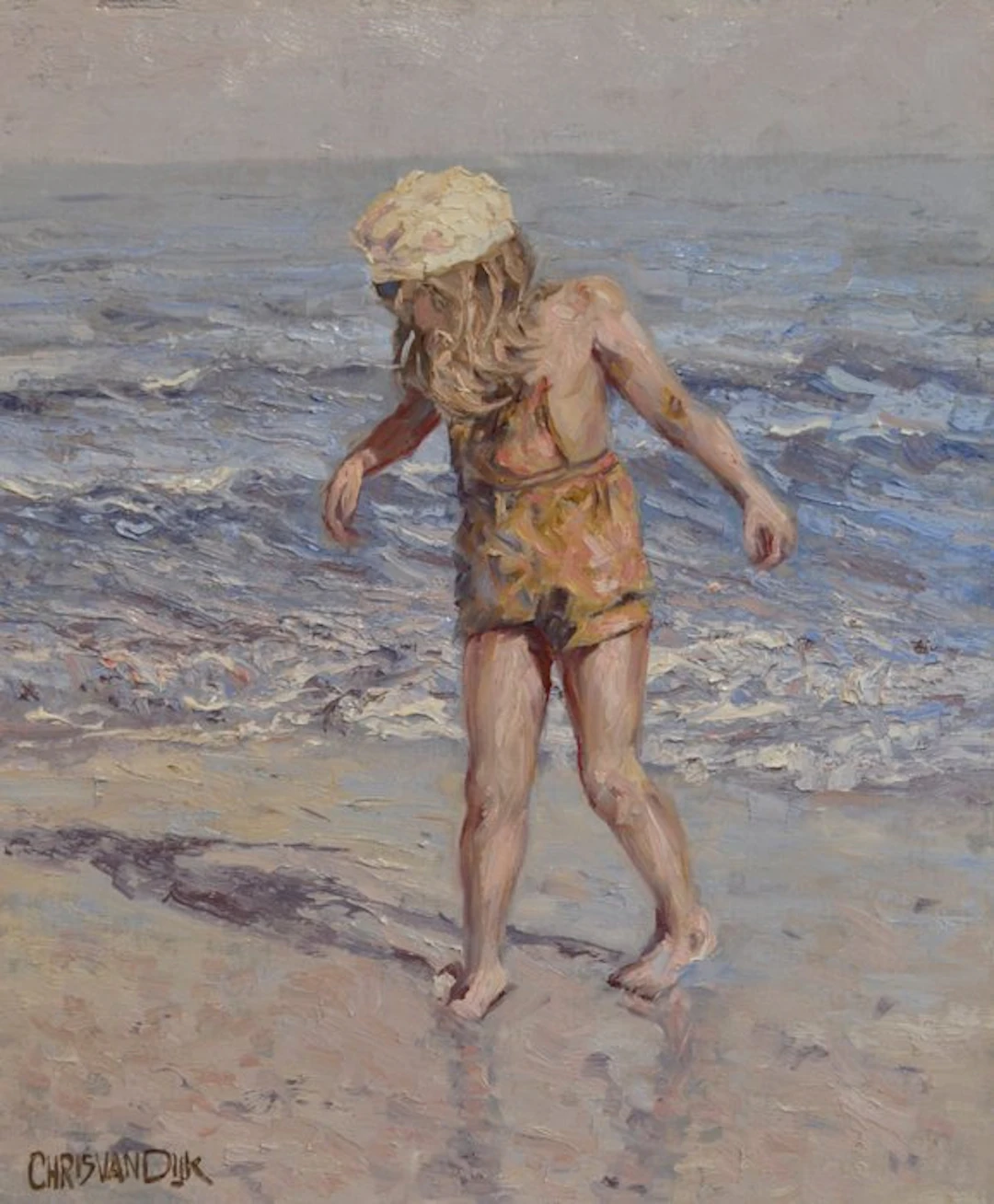 Chris van Dijk (1952) Impressionist - " La jeune fille au béret "