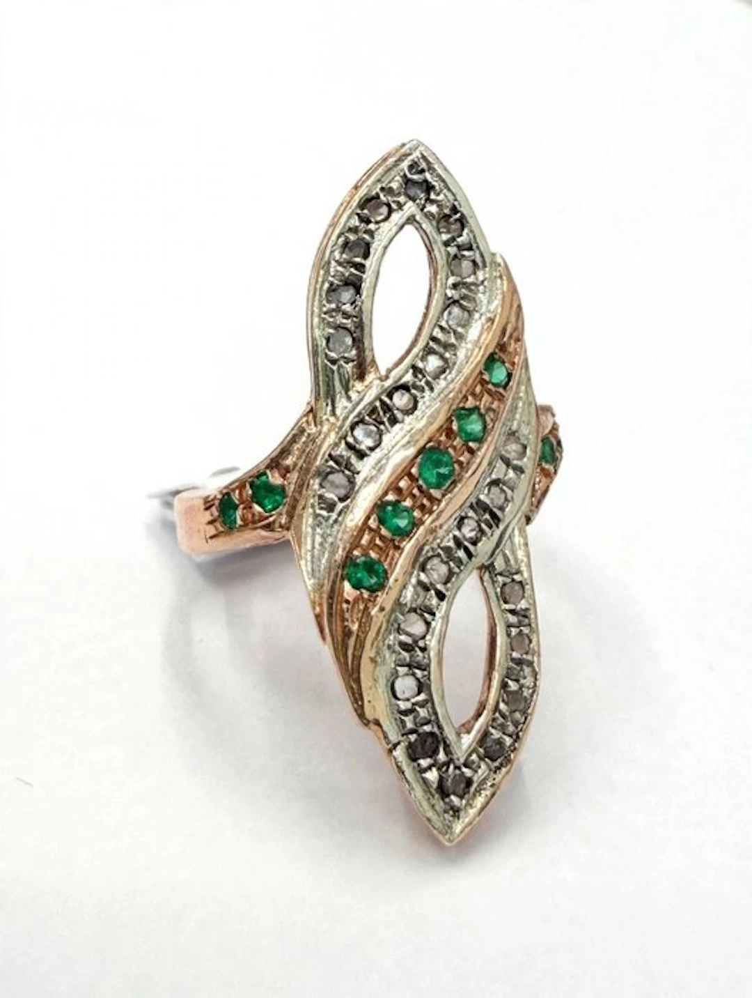 No reserve price - Ring - 9 kt. Rose gold, Silver Spinel - Diamond