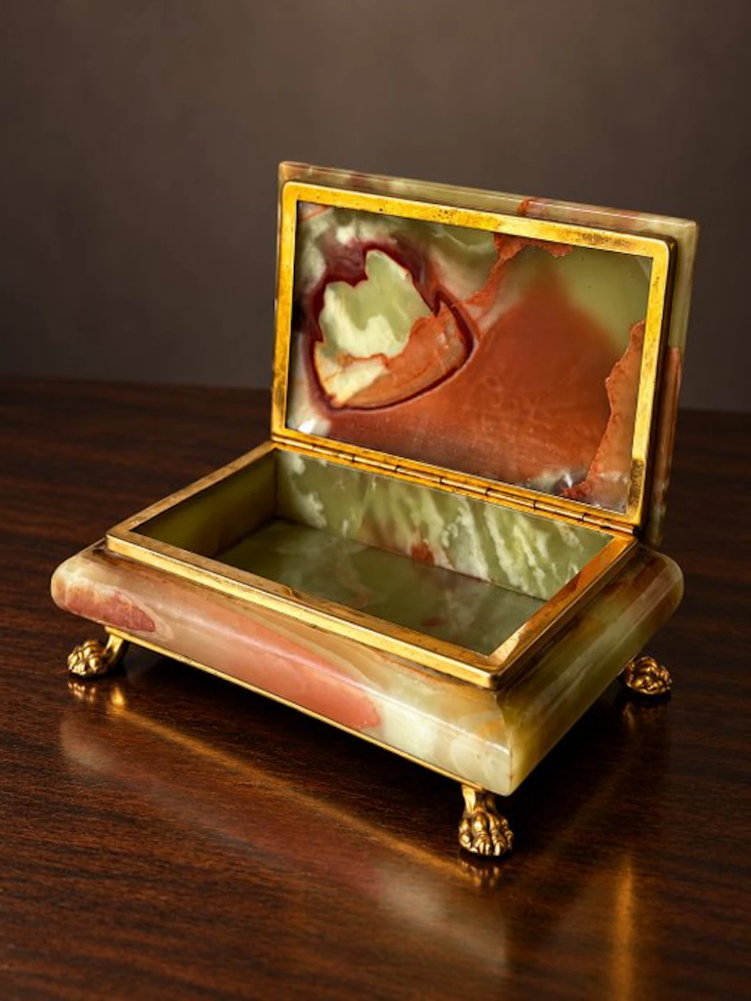 1950s Art Deco Style Onyx Jewellery Box – Polychrome Natural Stone