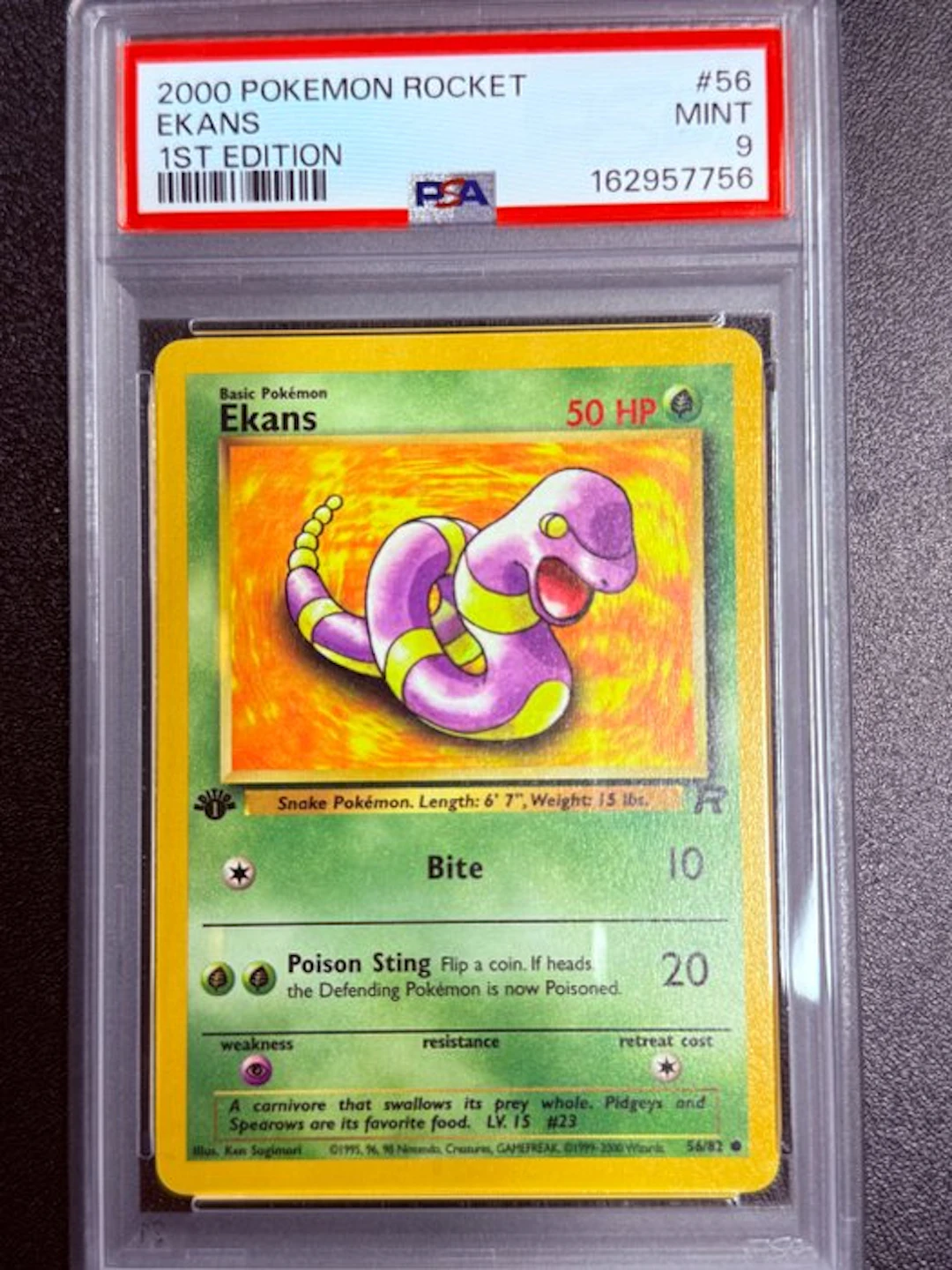 Pokémon - 1 Graded card - Ekans 56 First edition - PSA 9 - WOTC