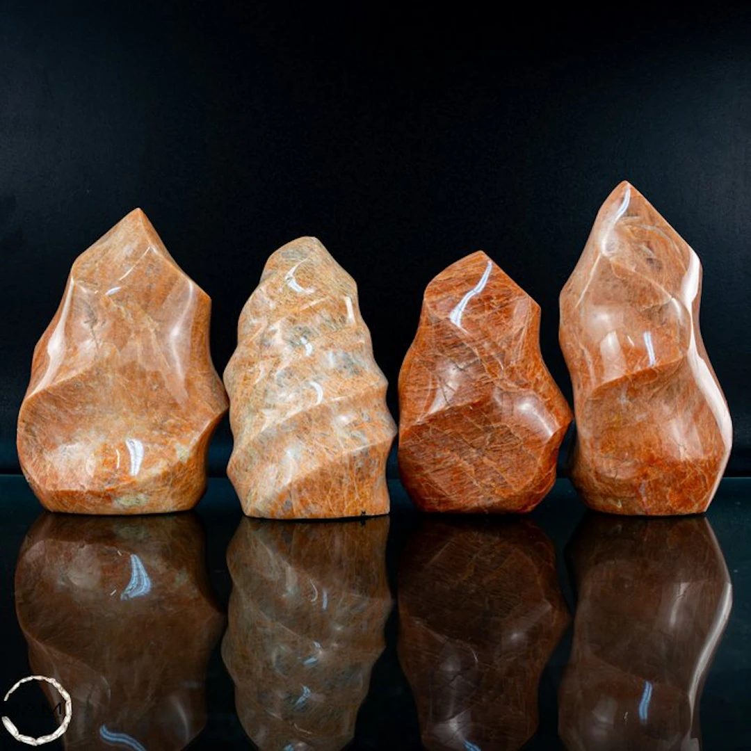 Peach Moonstone Flame Set – Expressive nature art in warm...