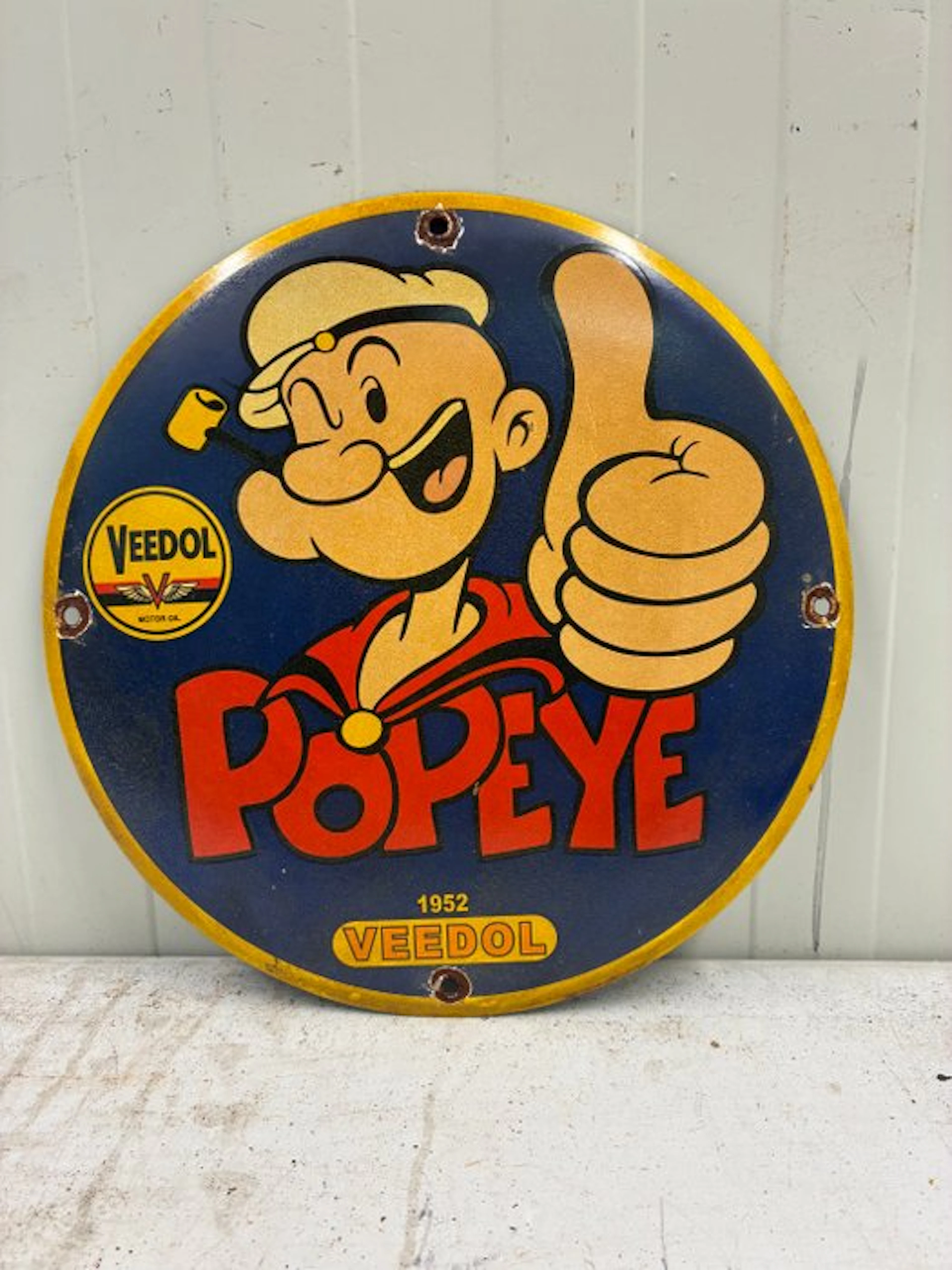 Shell - Veedol Motor Oil – Popeye Enamel Sign – 1952...