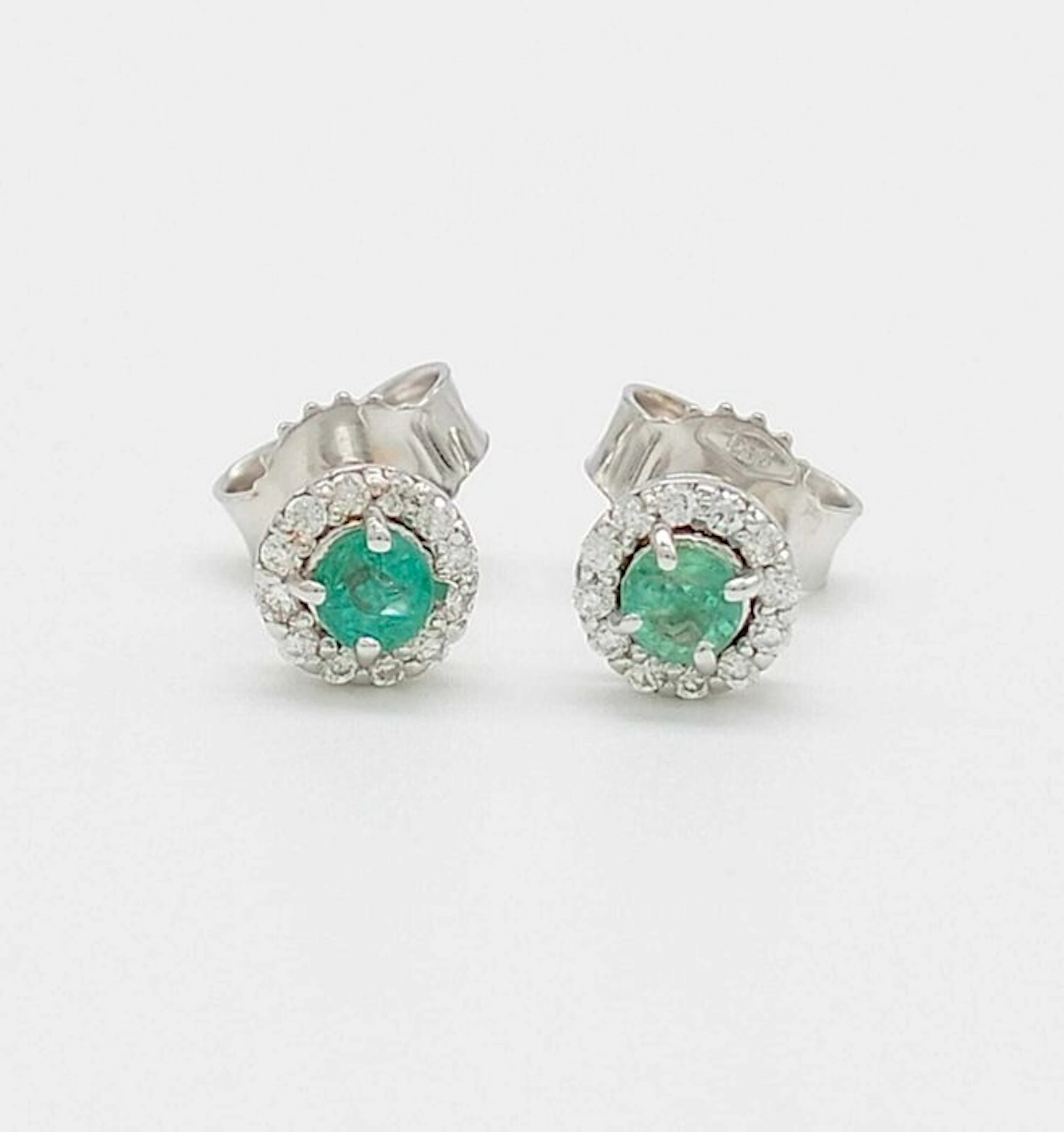 No reserve price - Stud earrings - 14 kt. White gold Emerald - Diamond - 585