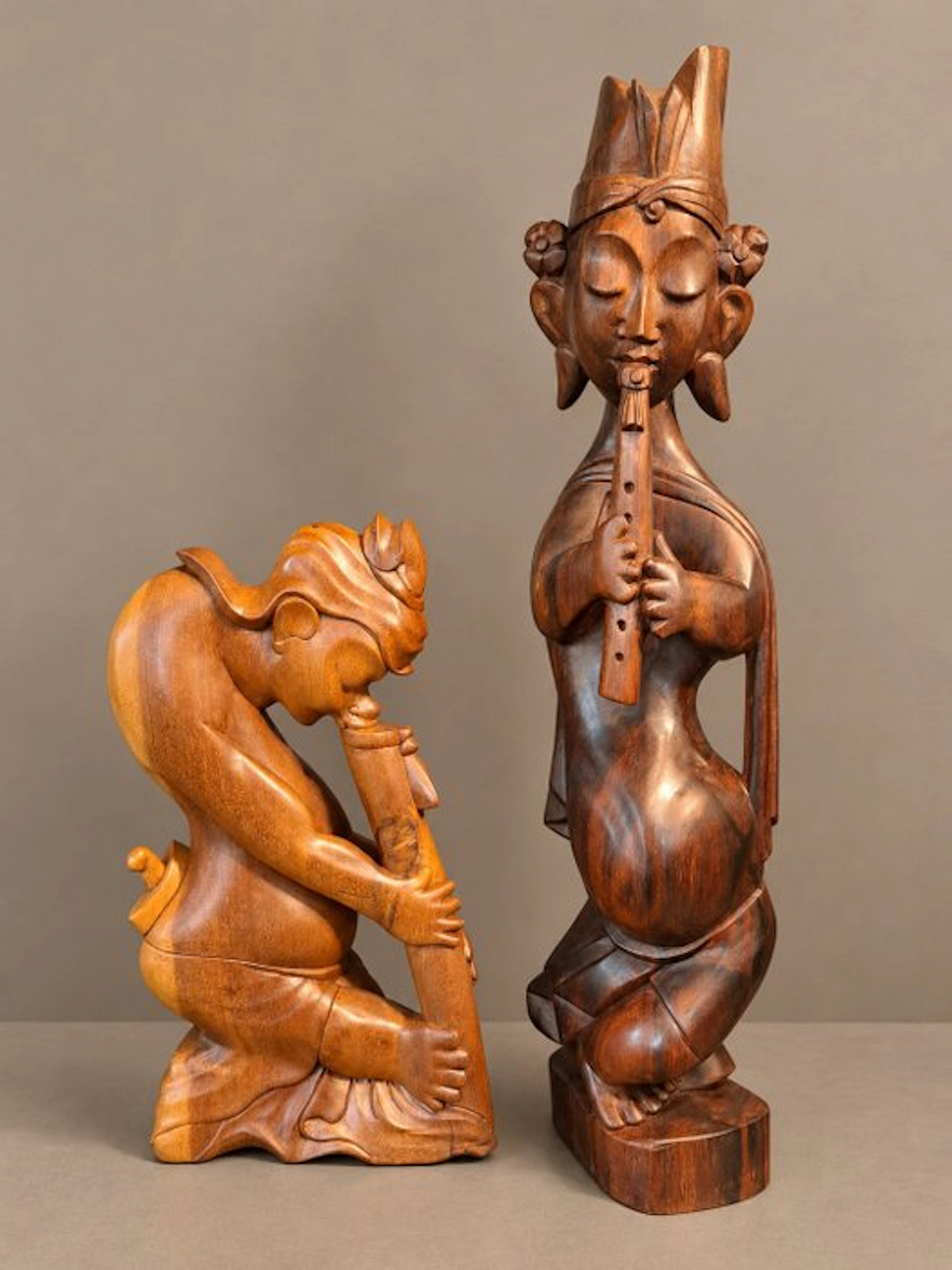 Twee Balinese muzikanten - Statue - Indonesia (No reserve price)