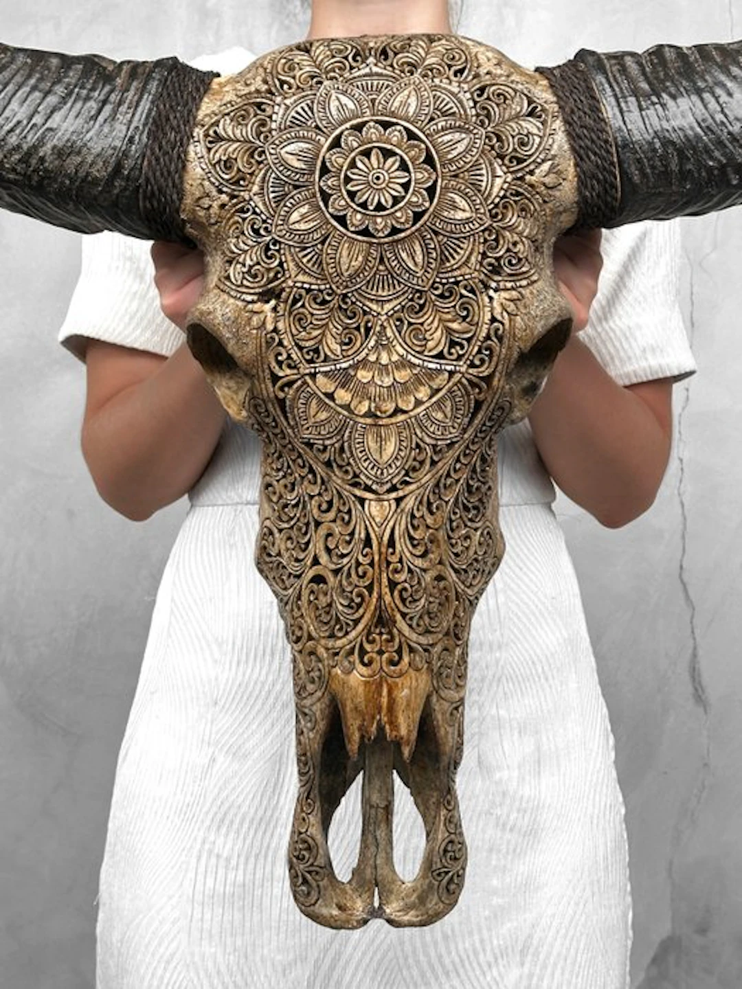 NO RESERVE PRICE - C - Large brown hand carved Water...