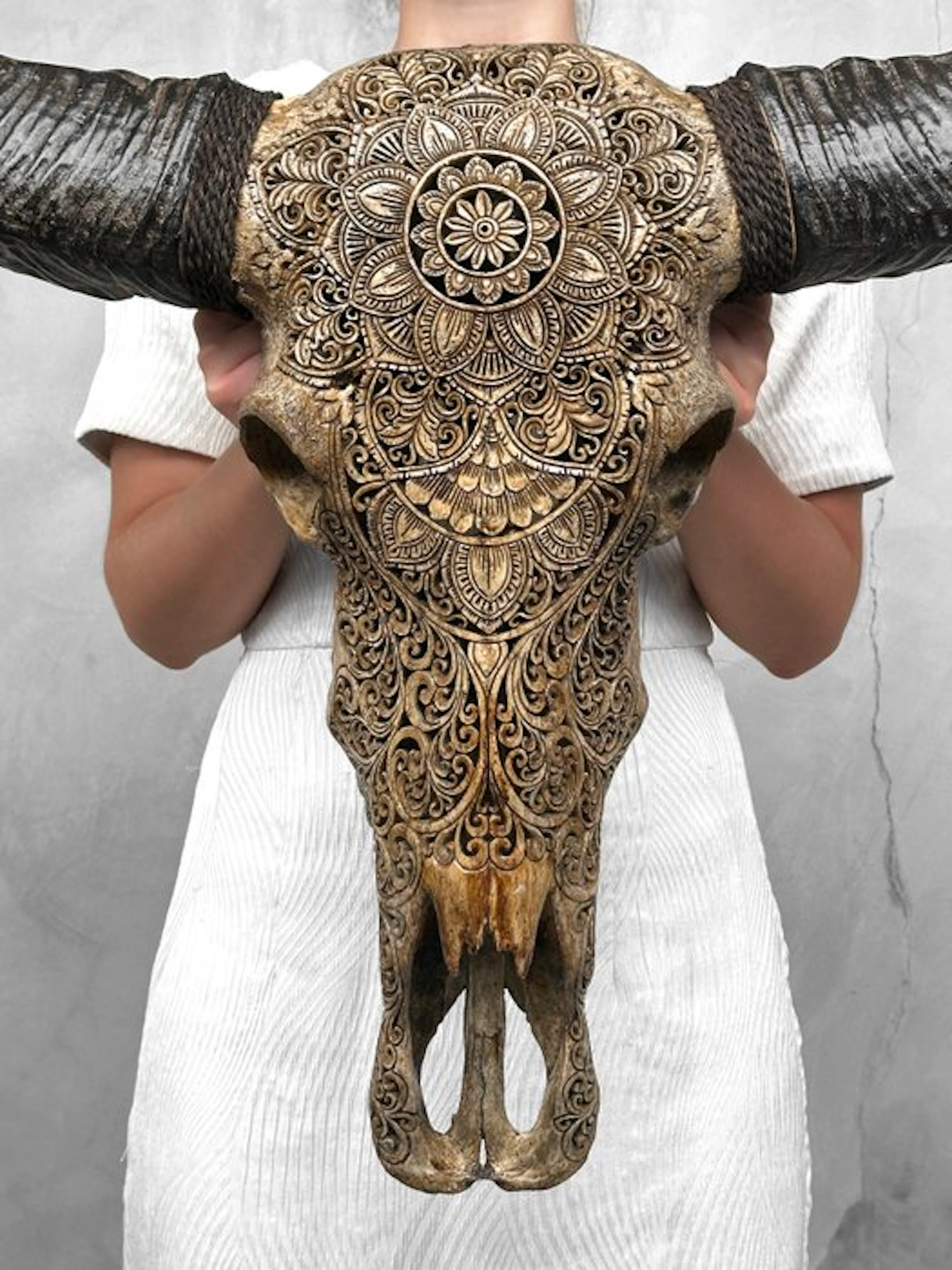 NO RESERVE PRICE - C - Large brown hand carved Water...