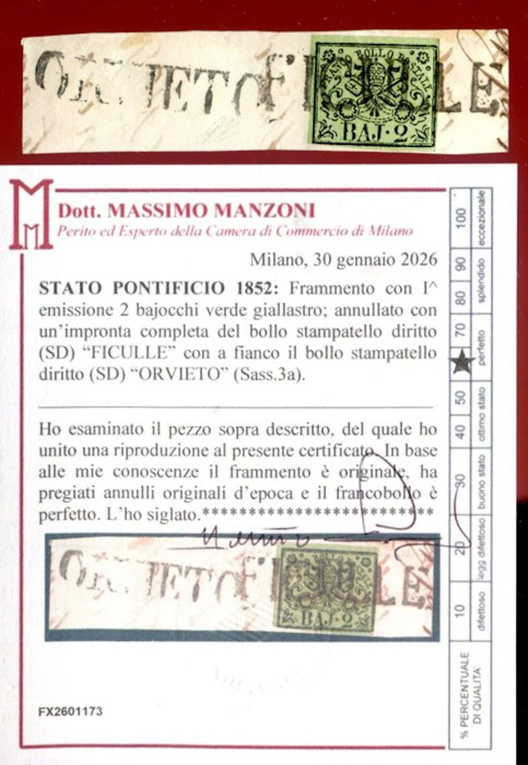 Italian Ancient States - Papal State 1852 - FICULLE nullifier