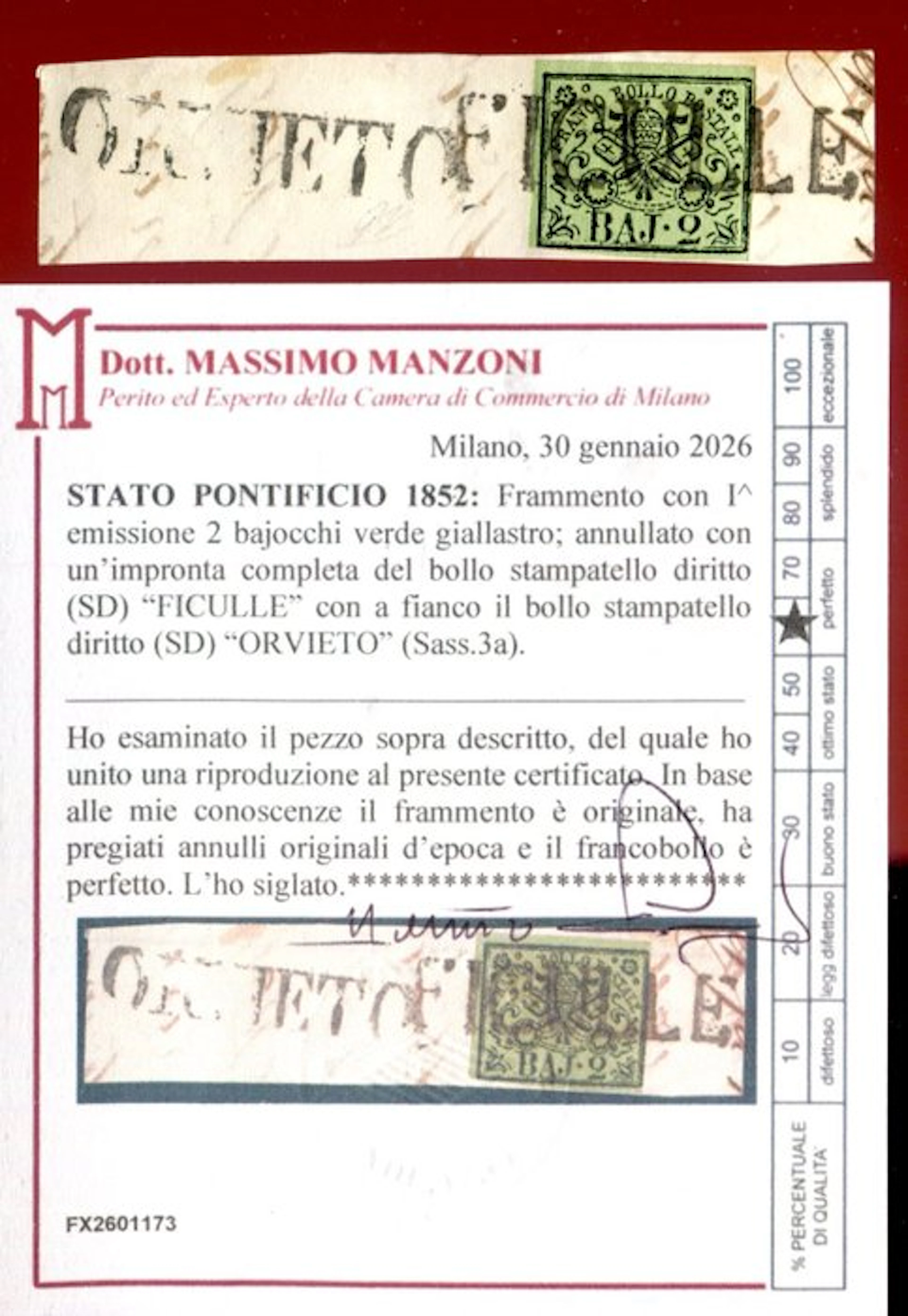 Italian Ancient States - Papal State 1852 - FICULLE nullifier