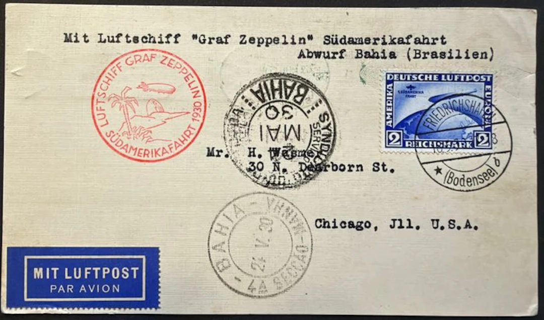 German Empire 1930 - Graf Zeppelin LZ127: 1st South...
