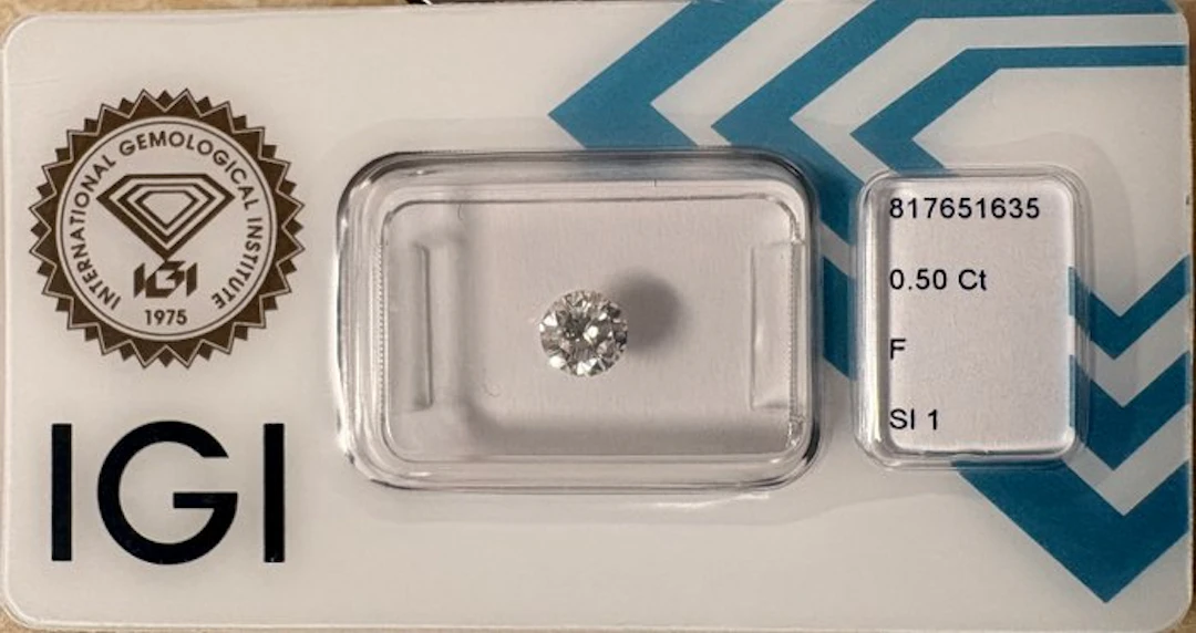 1 pcs Diamond (Natural) - 0.50 ct - Round - F - SI1...