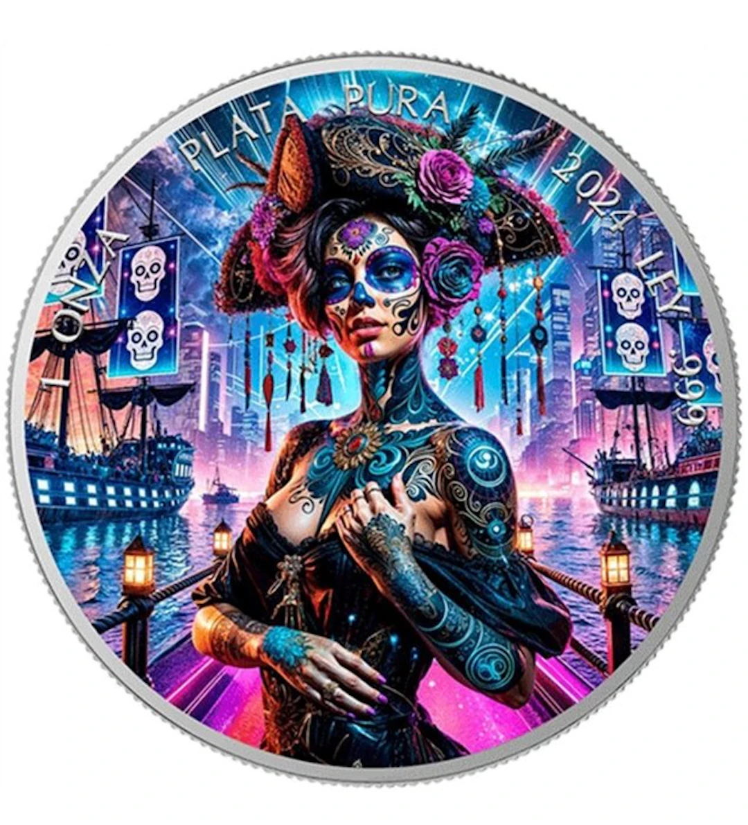 Mexico. 1 Onza 2024 Cyberpunk Corsair - Dia de los Muertos , 1 Oz (.999)