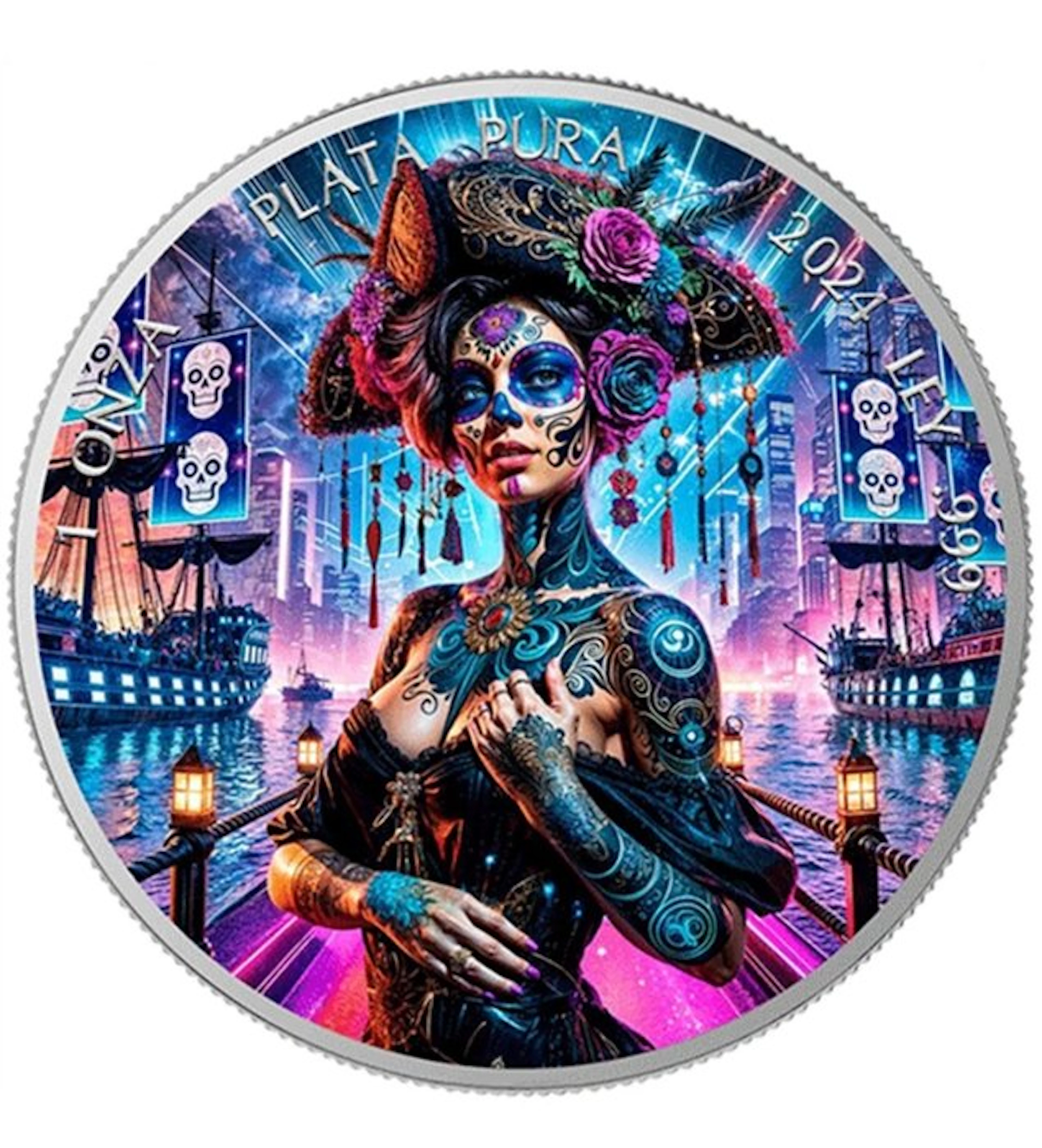 Mexico. 1 Onza 2024 Cyberpunk Corsair - Dia de los Muertos , 1 Oz (.999)