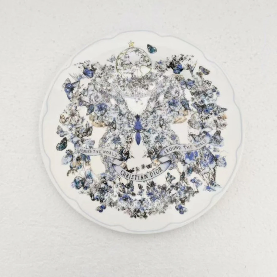 dior - Plate (2) - Beenderporselein - Butterflies and globe moths