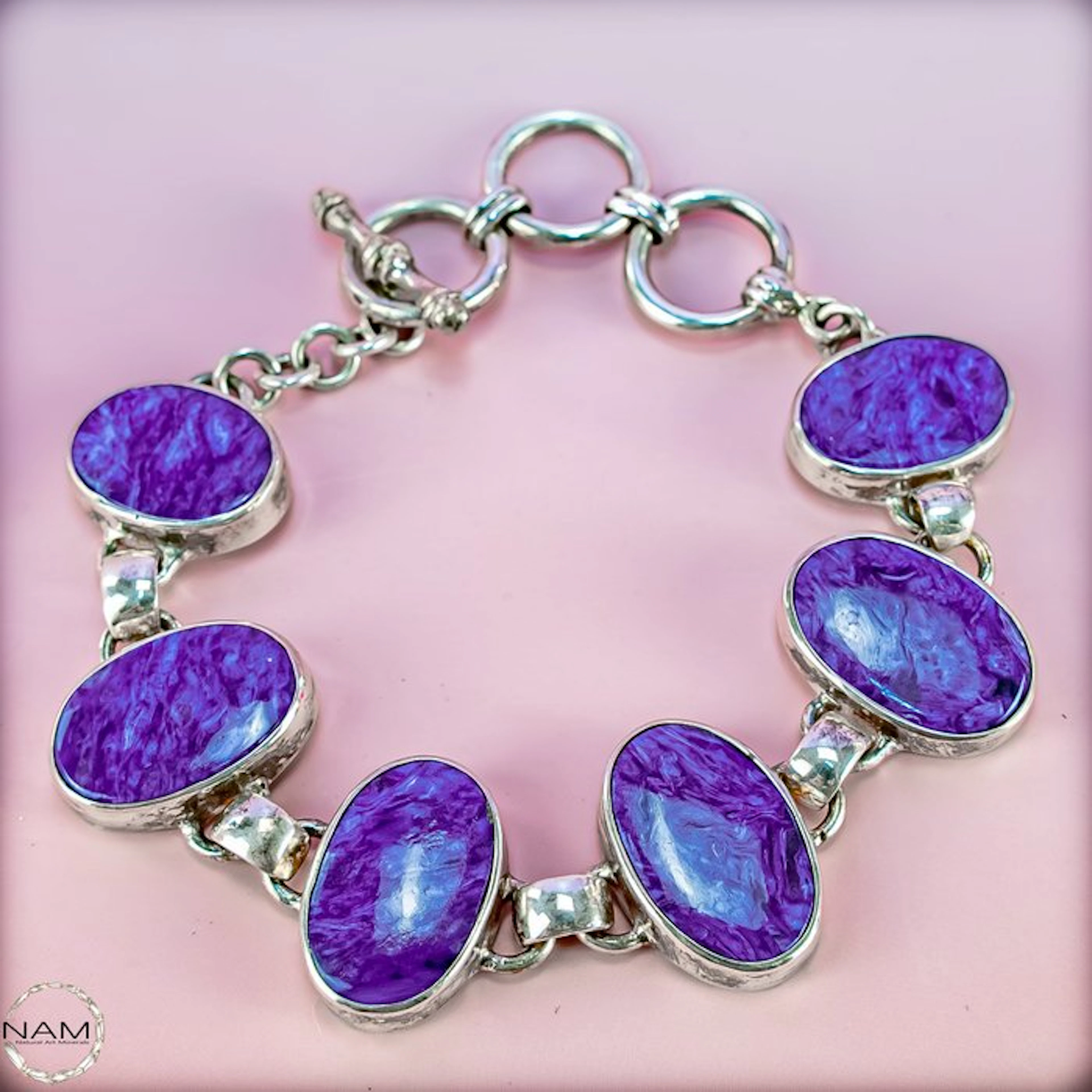 Exclusive charoite bracelet made of 925 silver with...