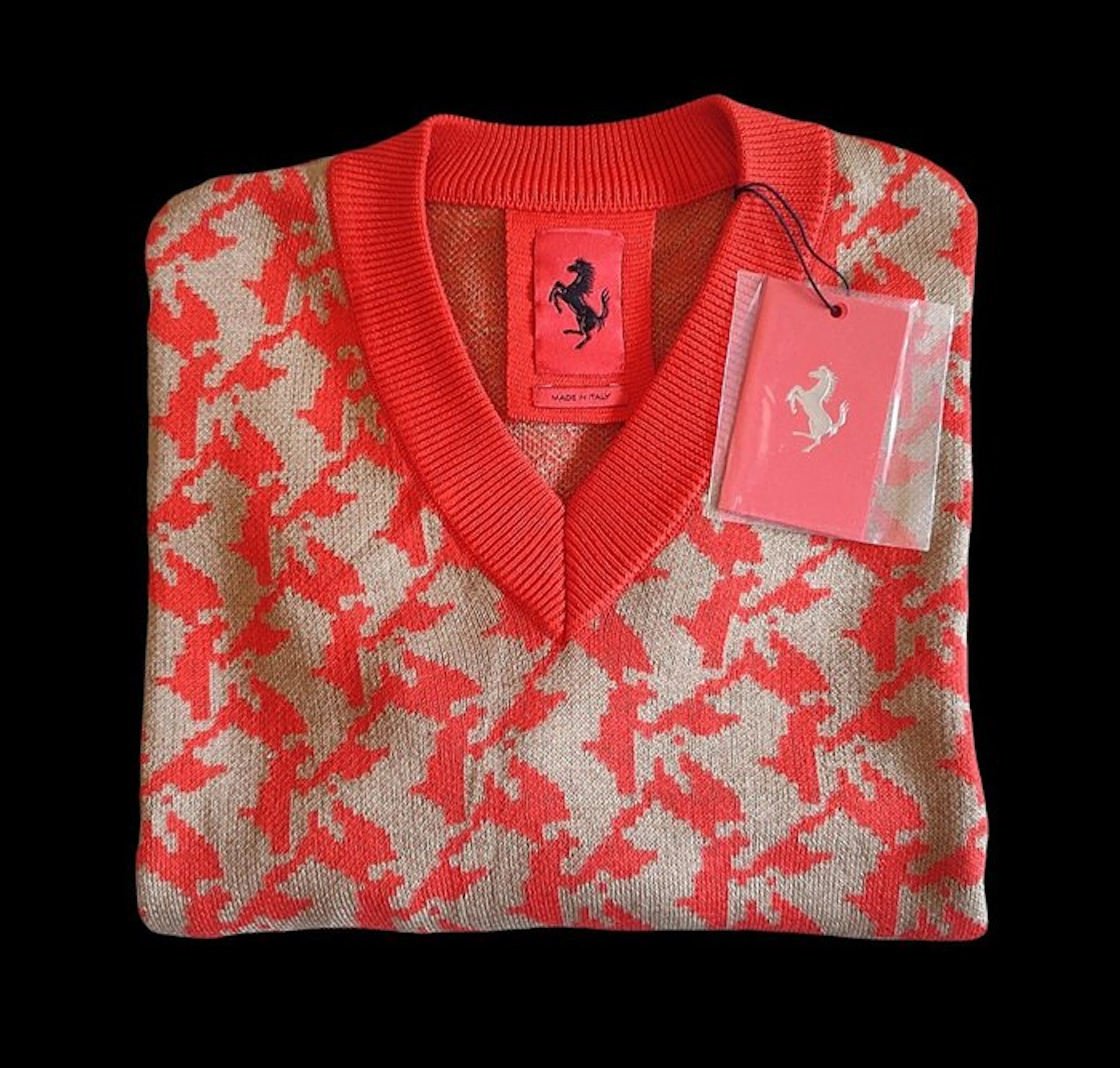 Ferrari - Pull col en "V" en soie et coton - Taille XL
