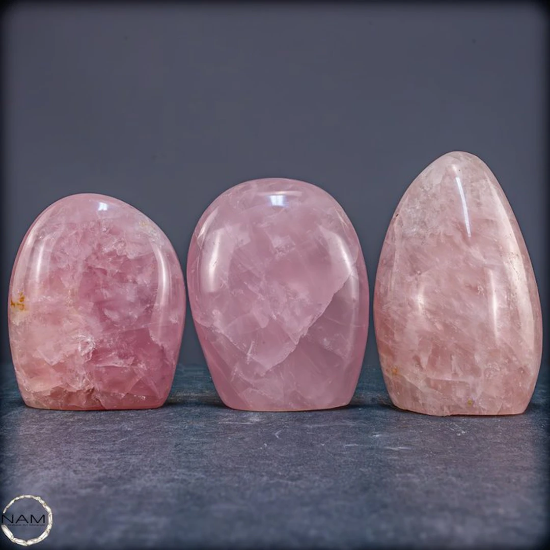 Rose Quartz Set – three hand-polished free-form shapes...