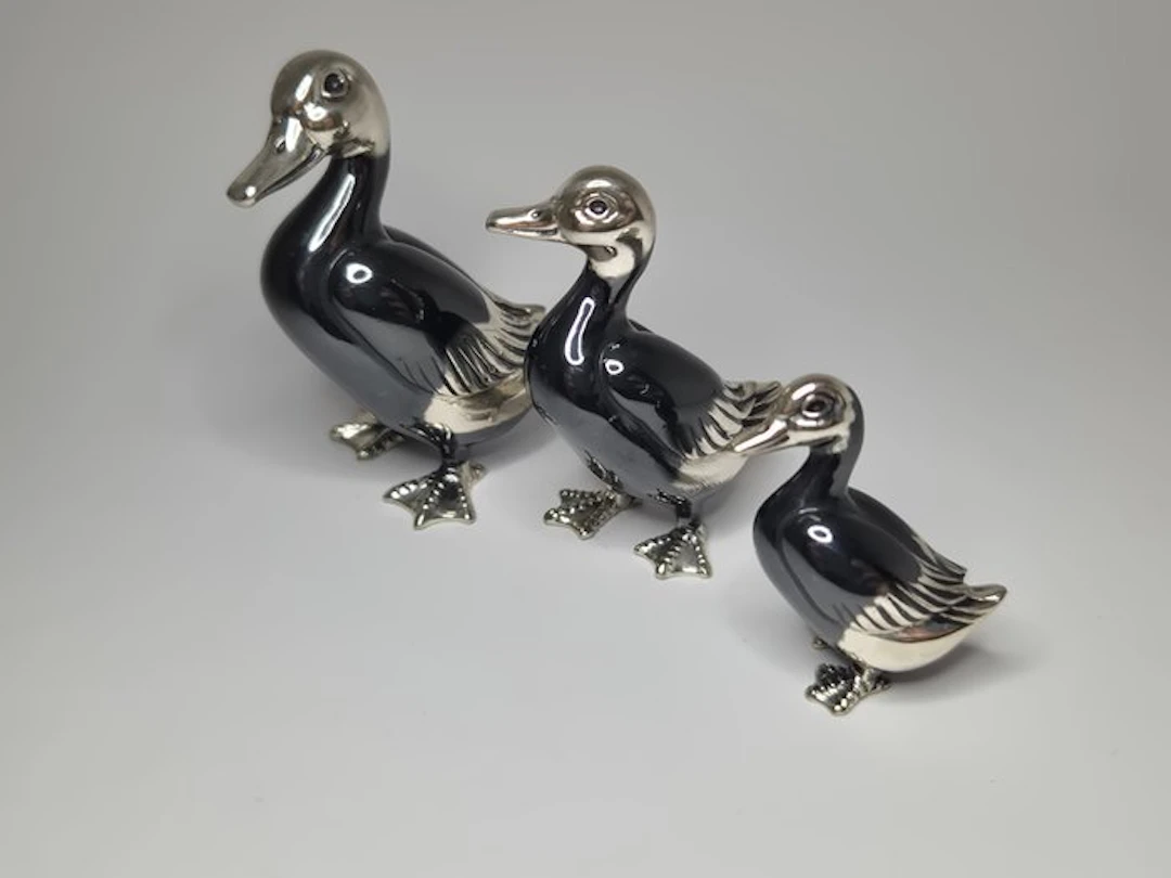 Saturno - Figure - Silber Emaille Entenfamilie - Miniatur