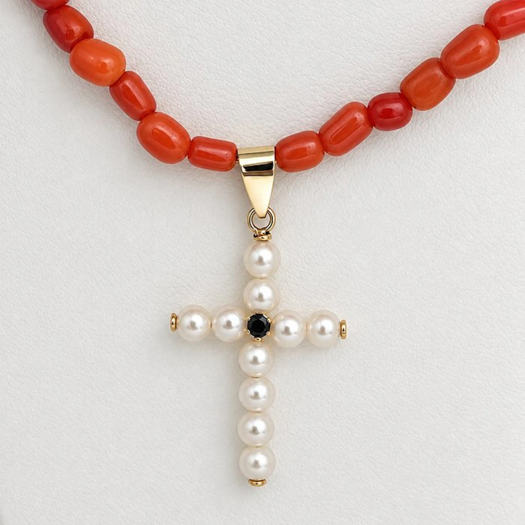 No reserve price - Pendant - 18 kt. Yellow gold Pearl - Coral