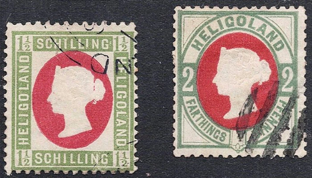 Heligoland 1869/1875 - 1 1/2 S & 2/2 Pf Green & Carmine VICTORIA -