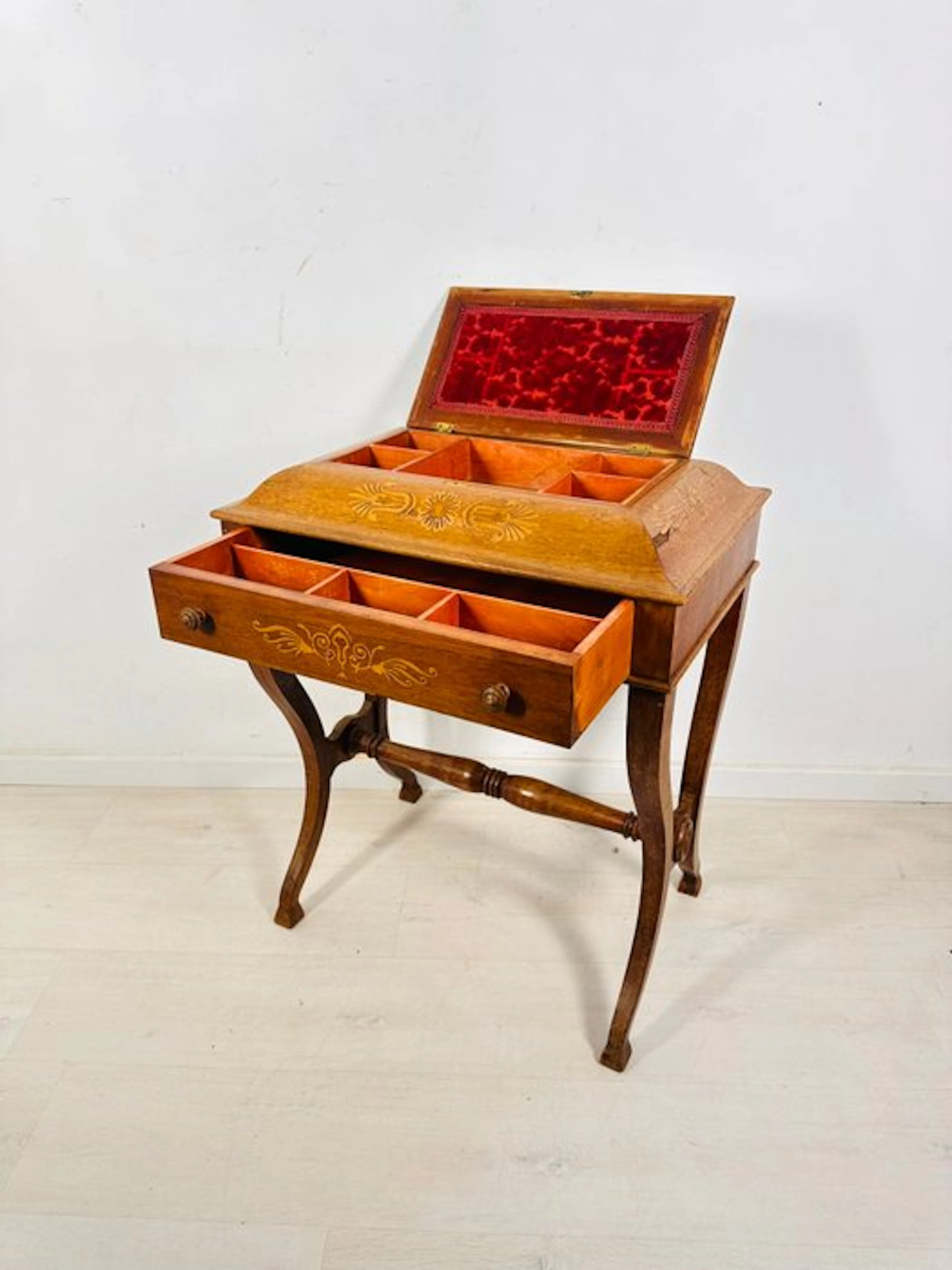 Table - Inlaid Secret-Compartment Work Table with Hidden...