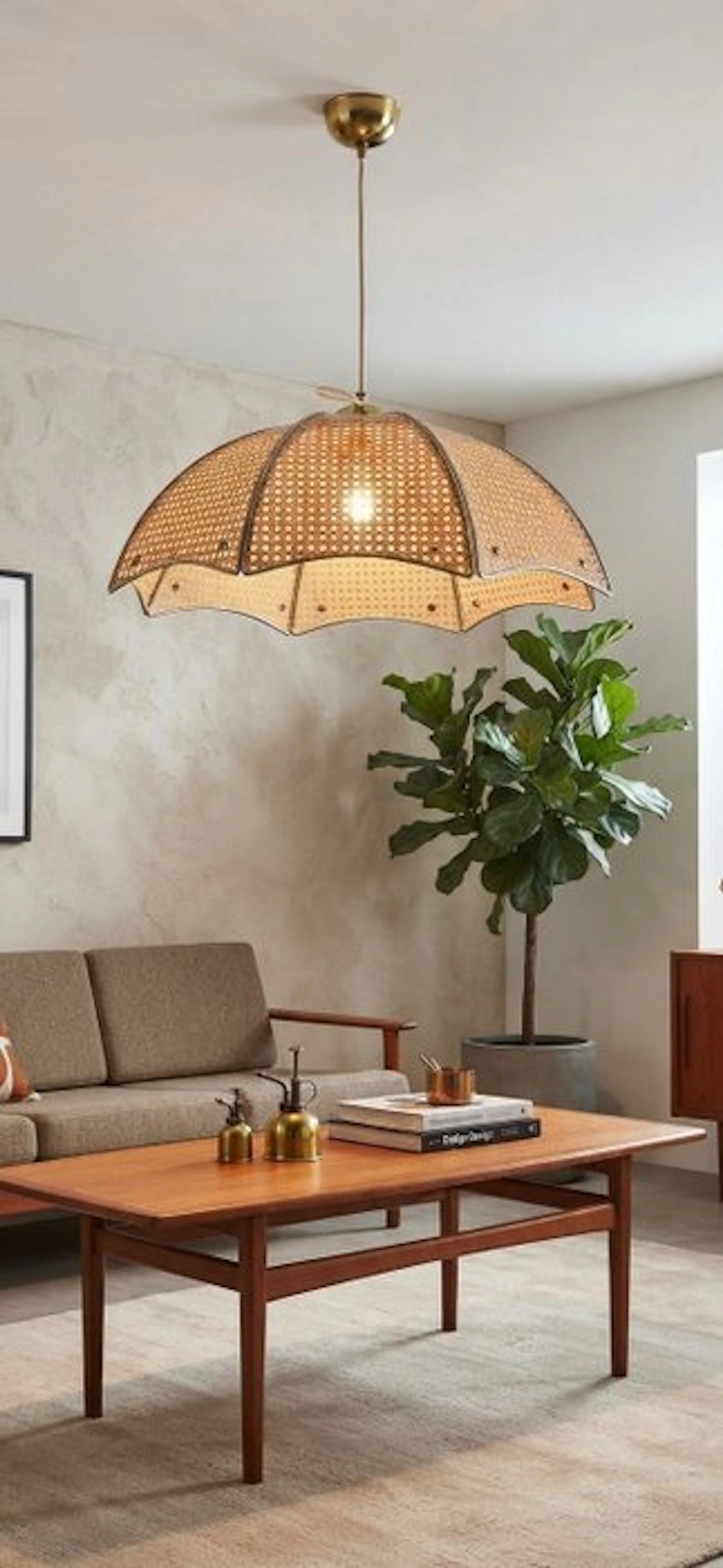 Hanging lamp - Rattan, Bronze - Rare of the very highest quality.