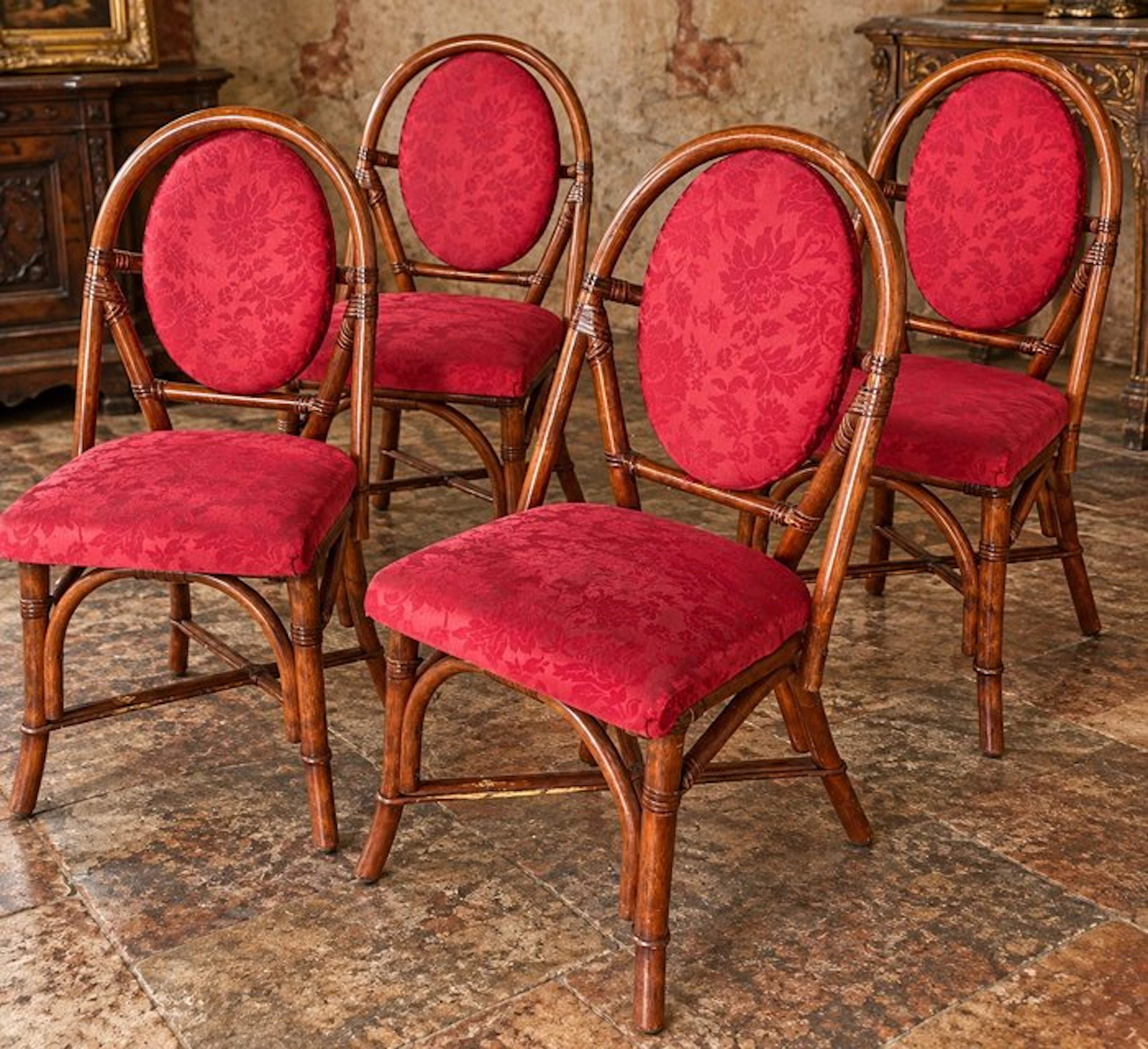 antiga - Chair (4) - Wood, Textile, Bamboo - Vintage chairs
