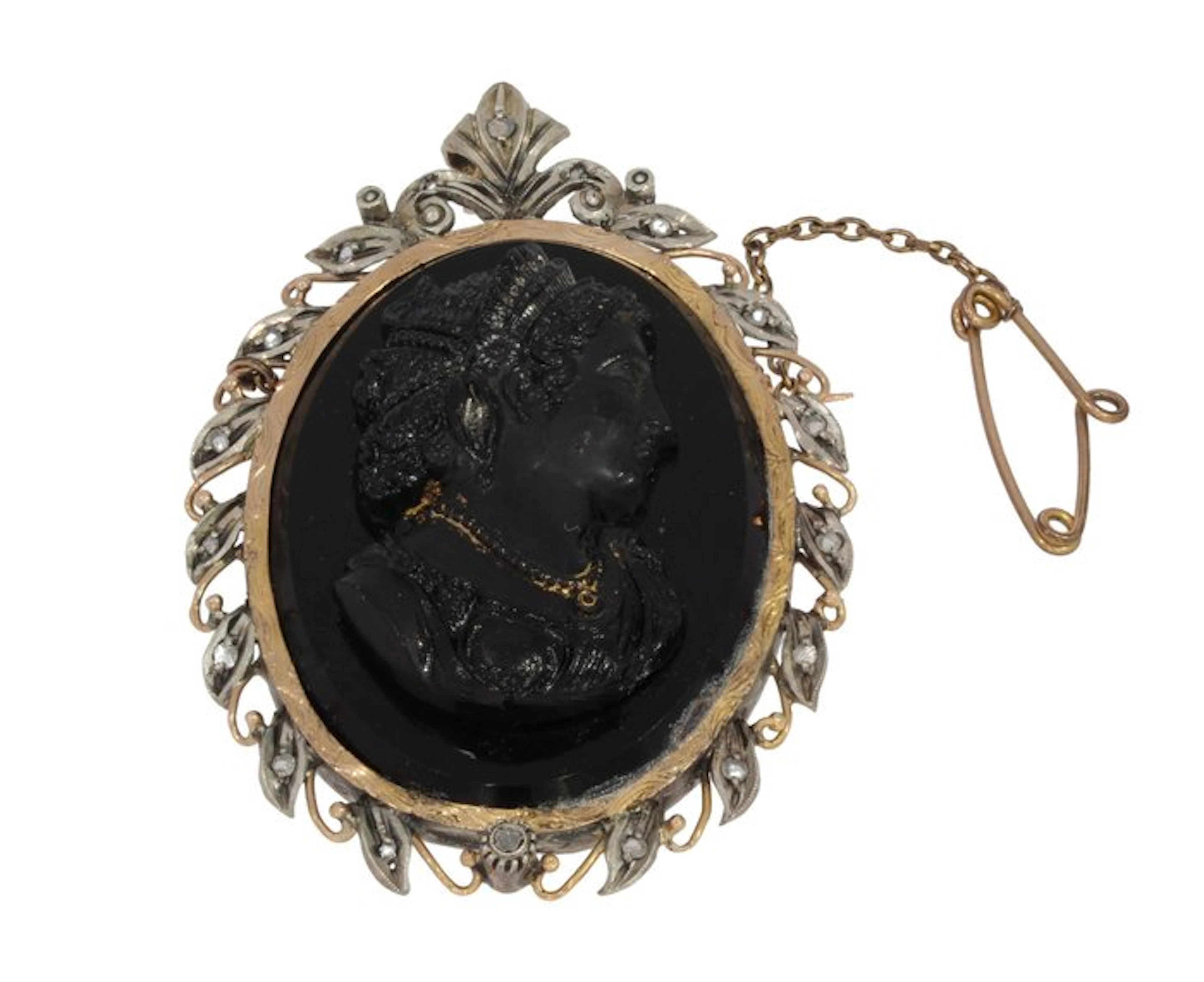 Pendant - 18 kt. Yellow gold Diamond (Natural) - Cameo woman, very large