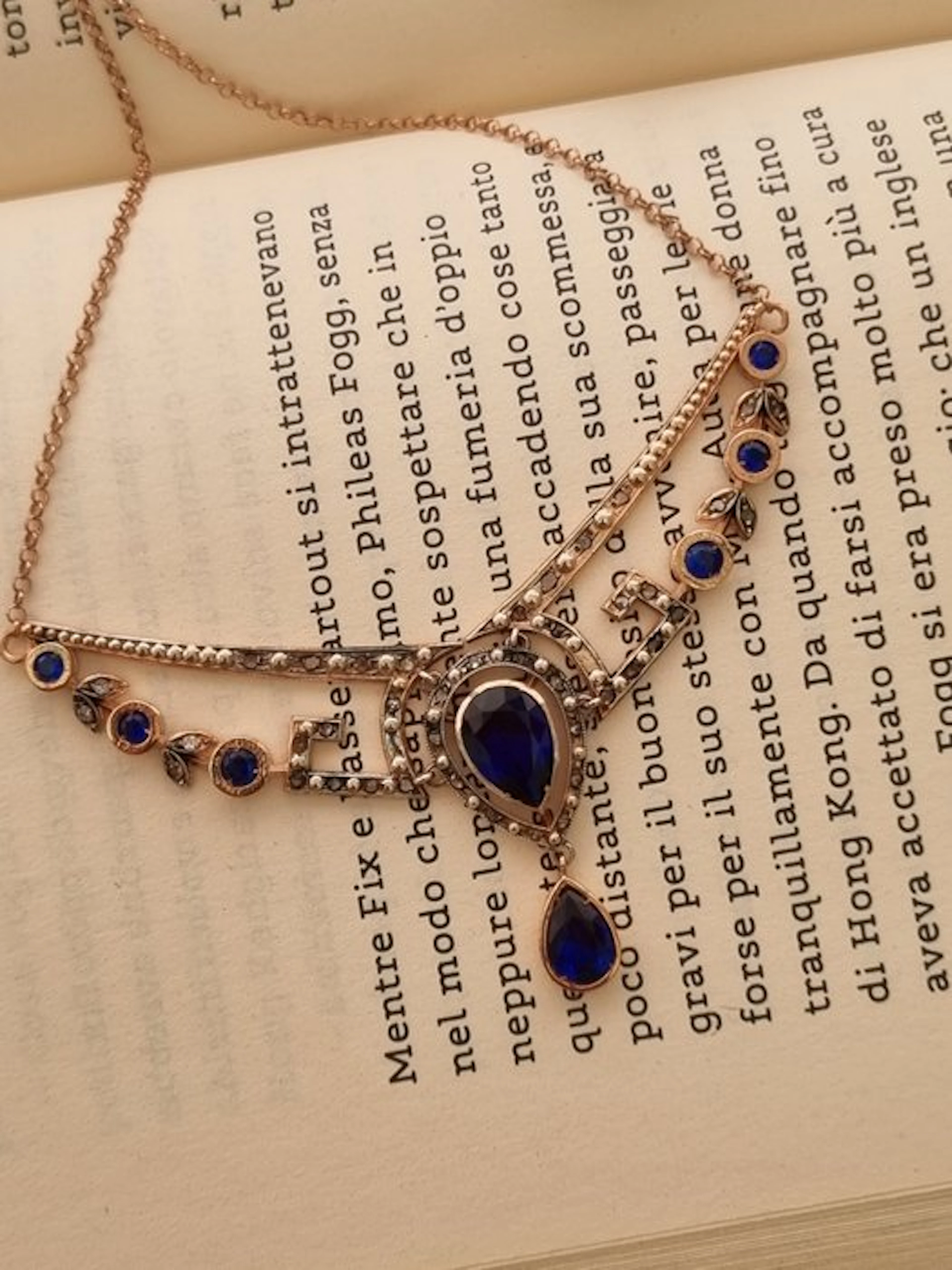 No reserve price - Necklace - 9 kt. Silver, Rose gold Sapphire - Diamond