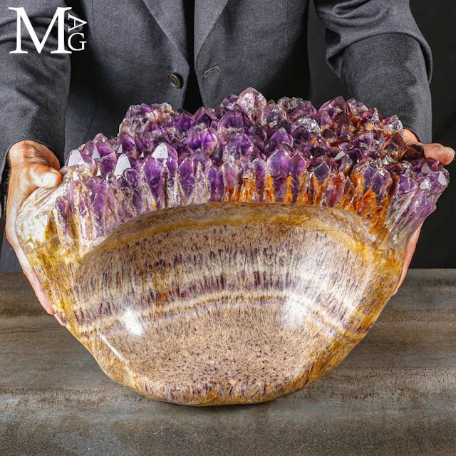 Amethyst Crystal Bowl Sculpted from a Geode Raw