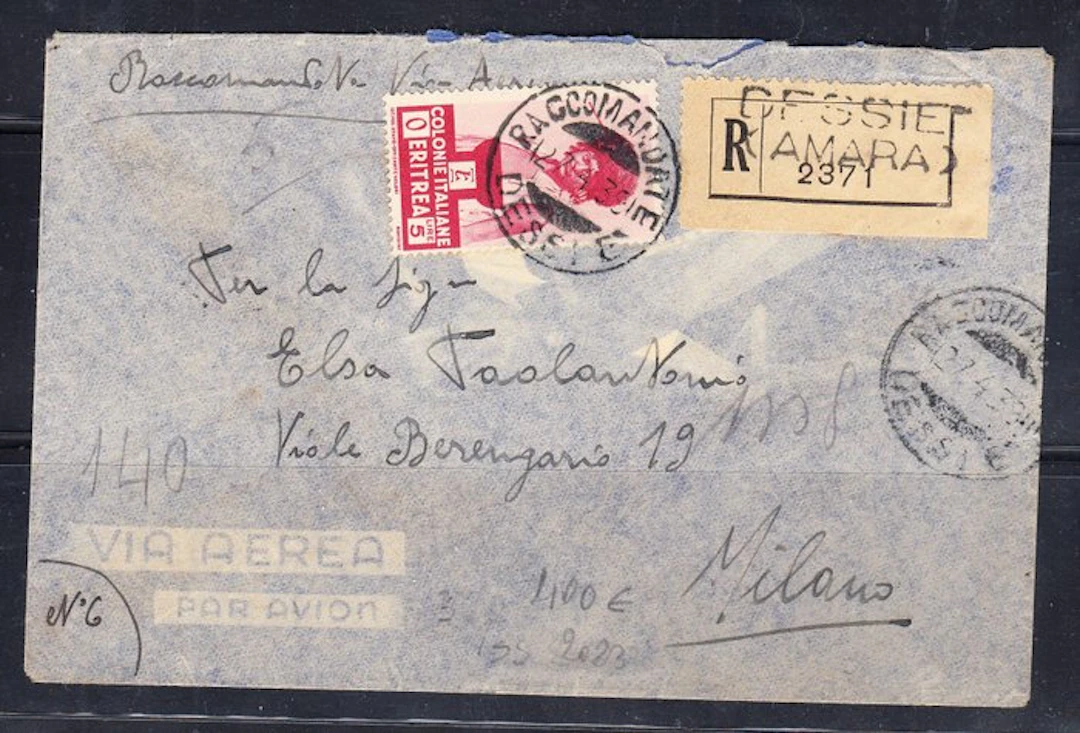 Italian Eritrea 1939 - Letter with 5 lire