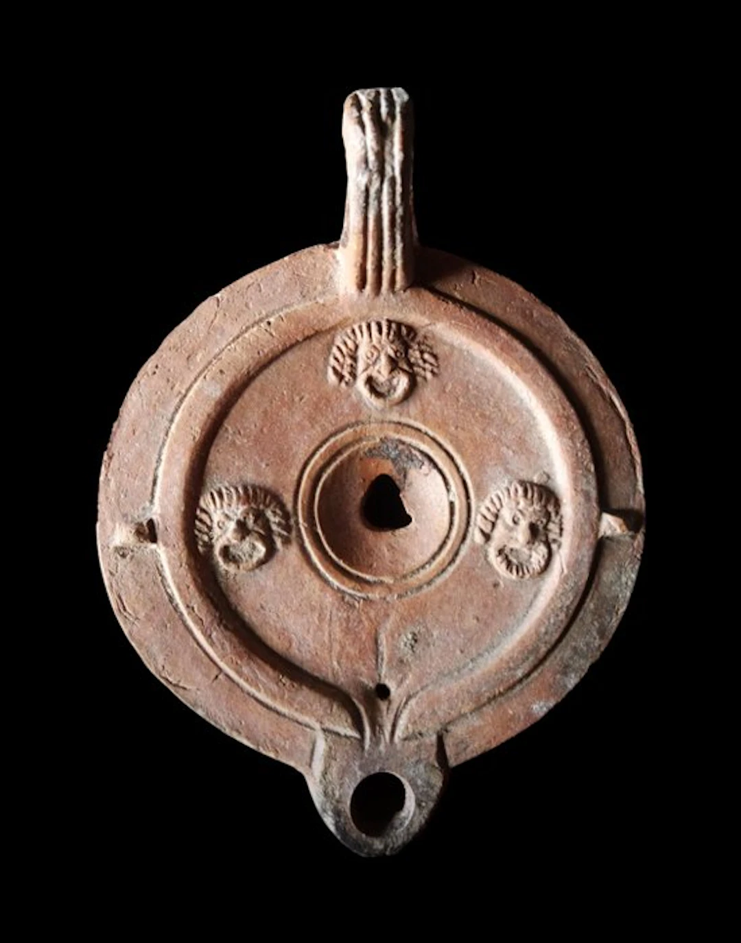 Ancient Roman Terracotta Decorated oil lamp - theater...