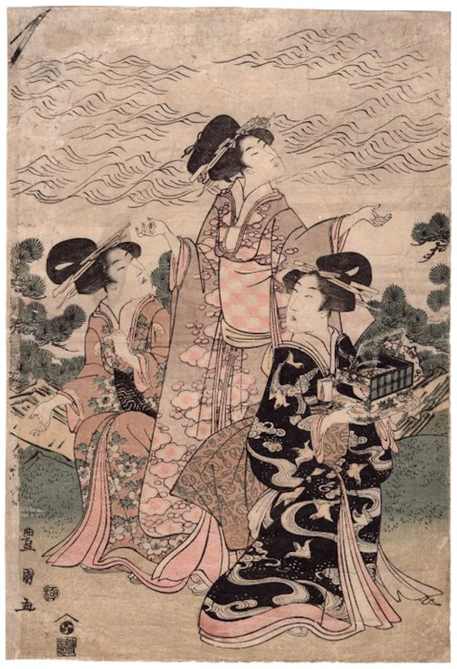 Three Young Ladies by the Seashore - Utagawa Toyokuni I...