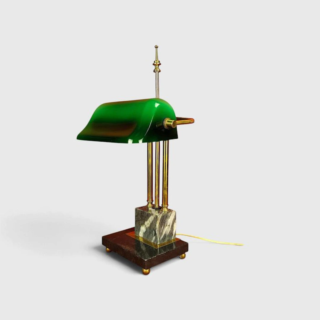 Banker table lamp - Marble, Brass, Glass - Banker's lamp