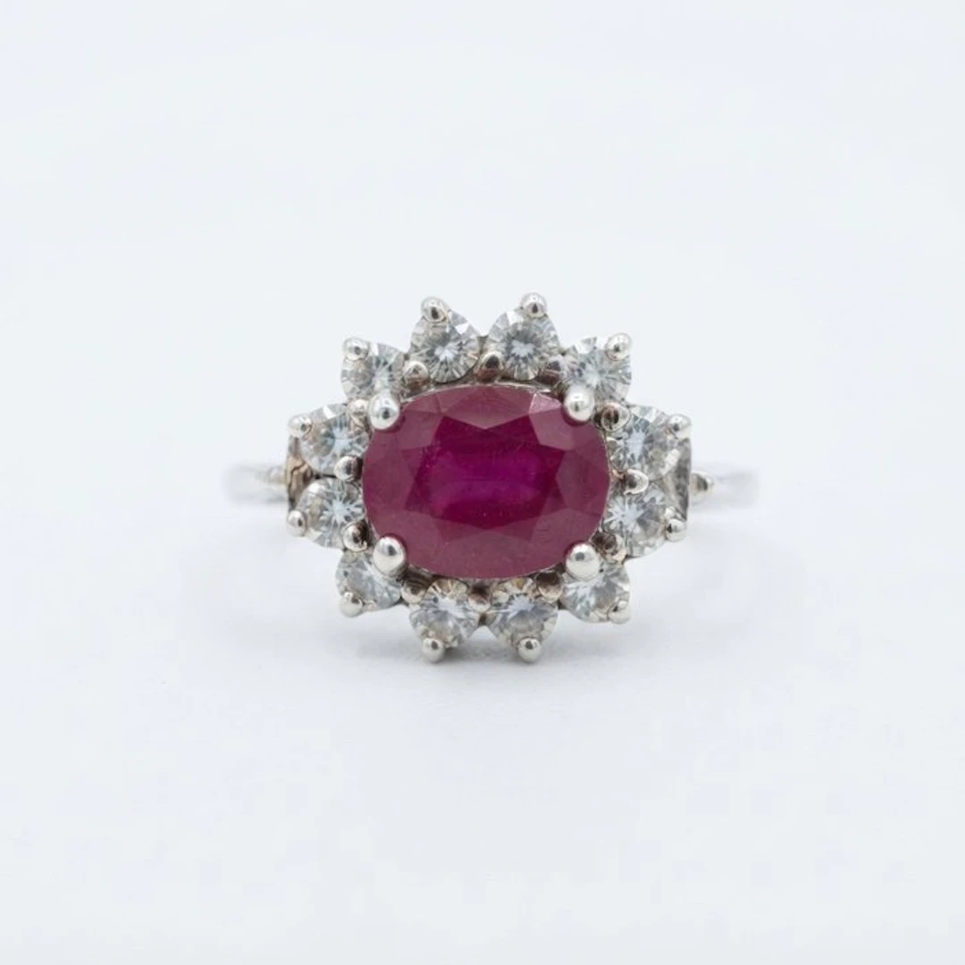 No reserve price - Ring - 14 kt. White gold Ruby - Diamond