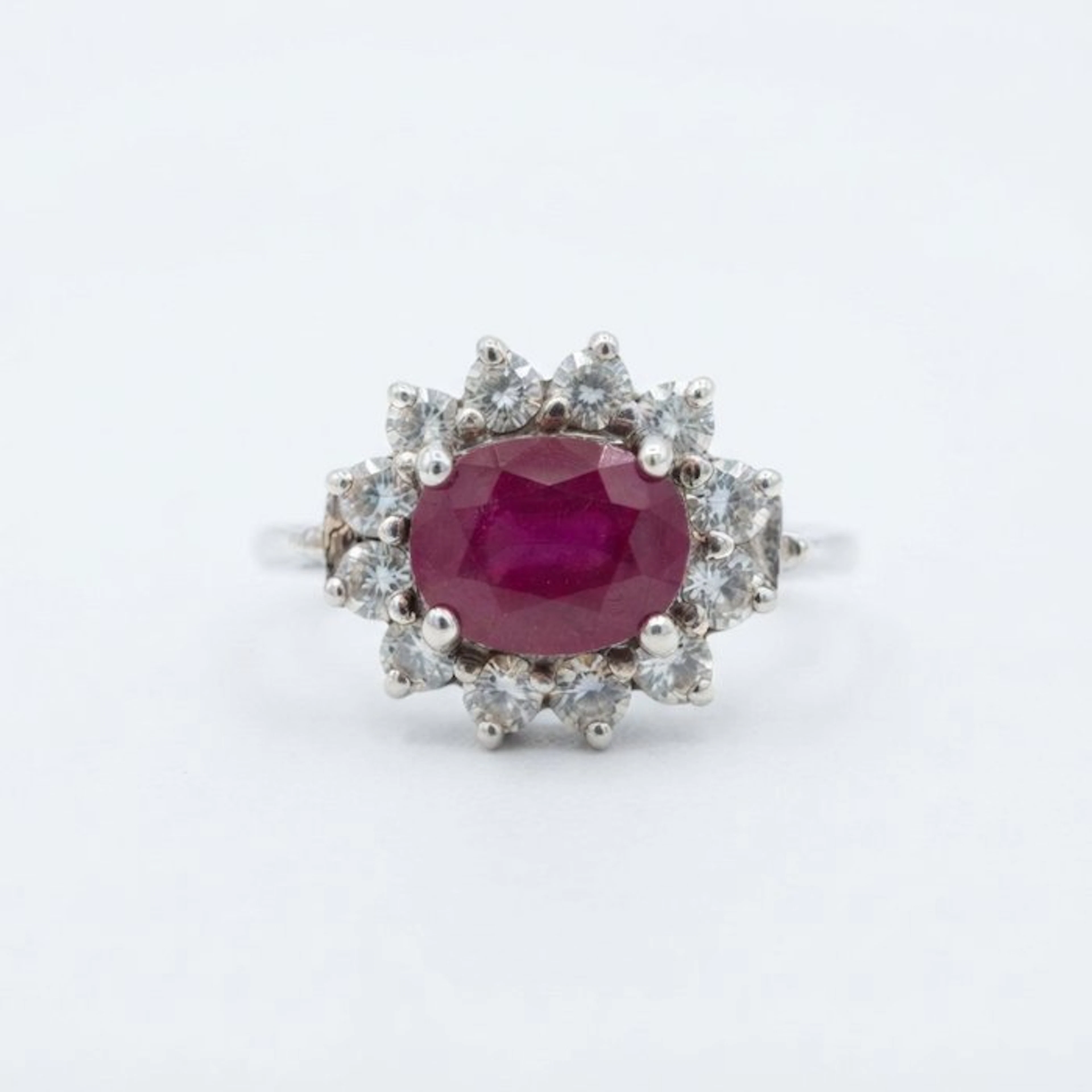 No reserve price - Ring - 14 kt. White gold Ruby - Diamond