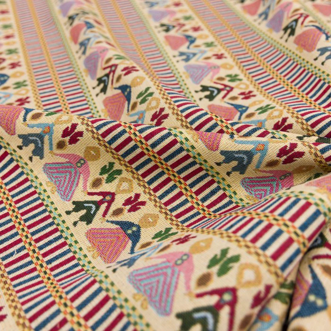 AA299 - Gobelin Fabric "Girotondo Folk" – Ethnic Pattern in Bands with Dancers