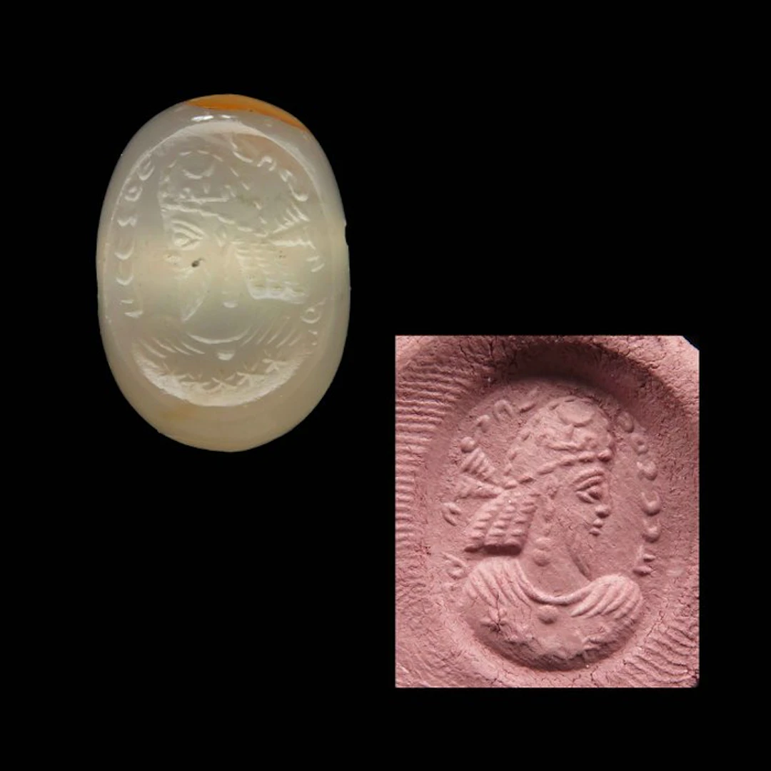 Sasanian Agate Seal Stamp with Face of a King or Nobleman...