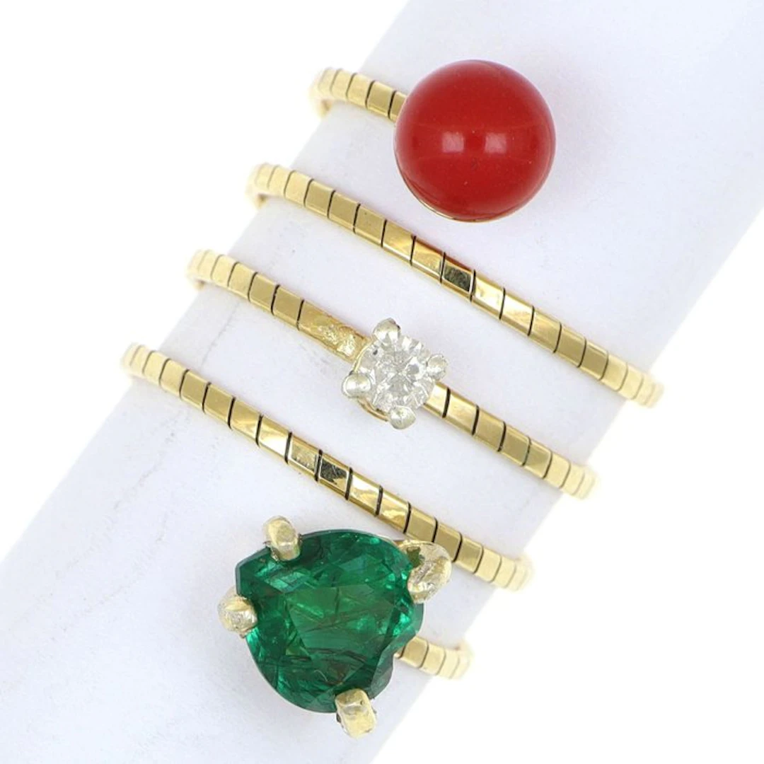 No reserve price - Ring - 18 kt. Yellow gold Emerald - Diamond
