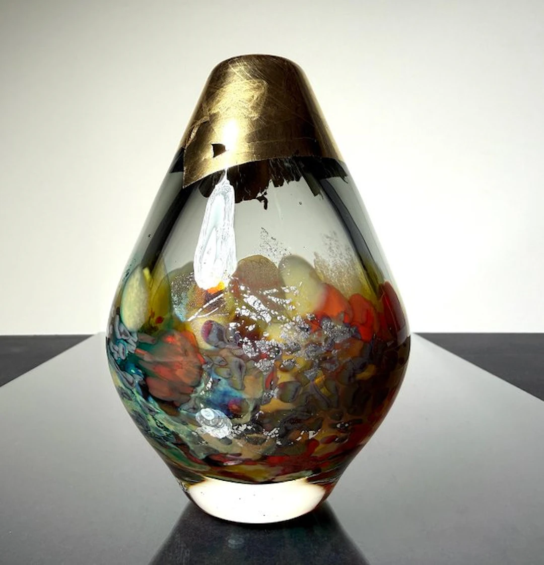 Maxence Parot - Vase - Unique vase in gold and silver colors. - Glass