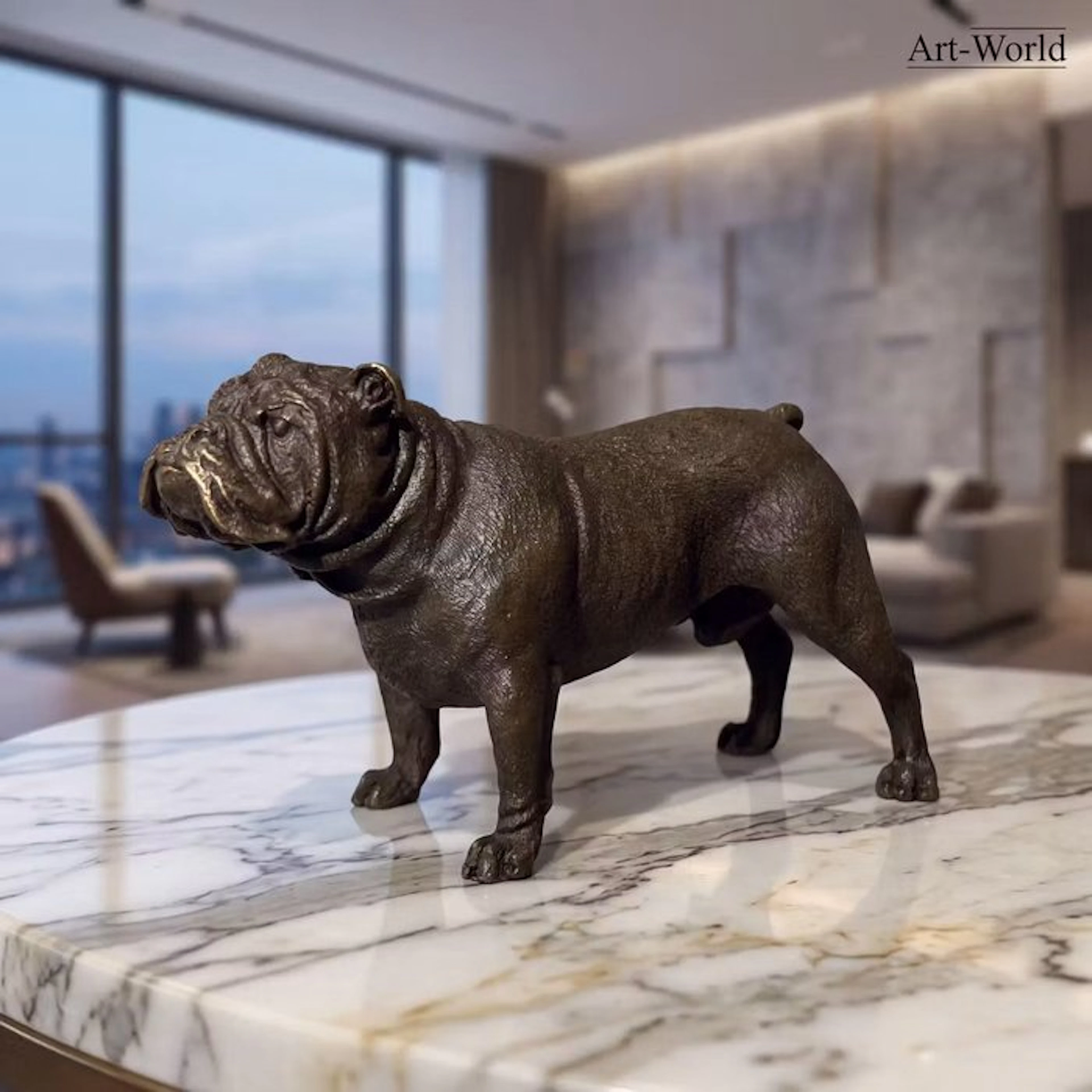 Statue, Bull Dog - 8 cm - Bronze