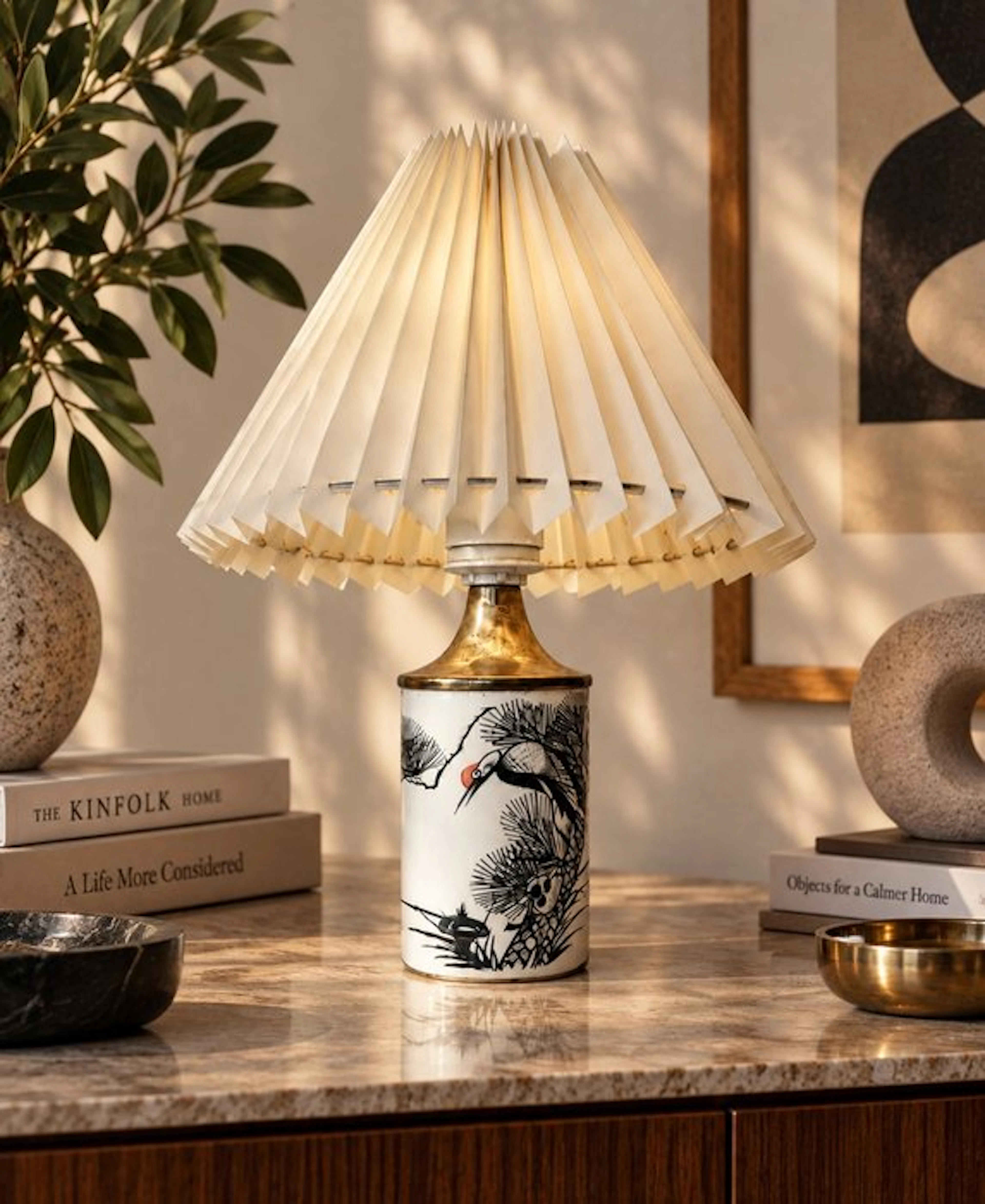 Met Chinees Zegelmerk - Table lamp - Porcelain, Brass