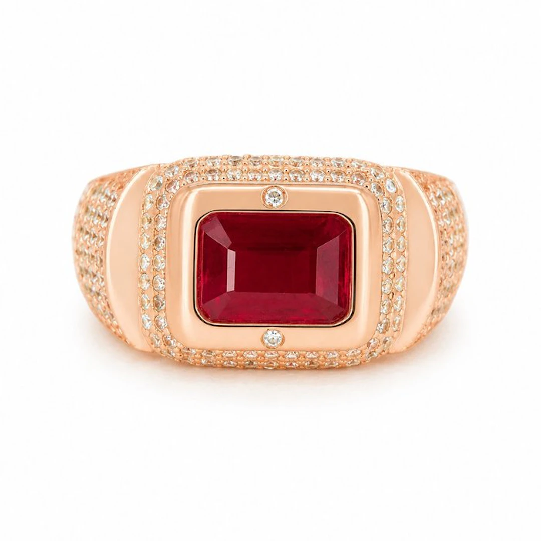 No reserve price - Ring Gold-plated Ruby - Diamond - 18K Gold Plated