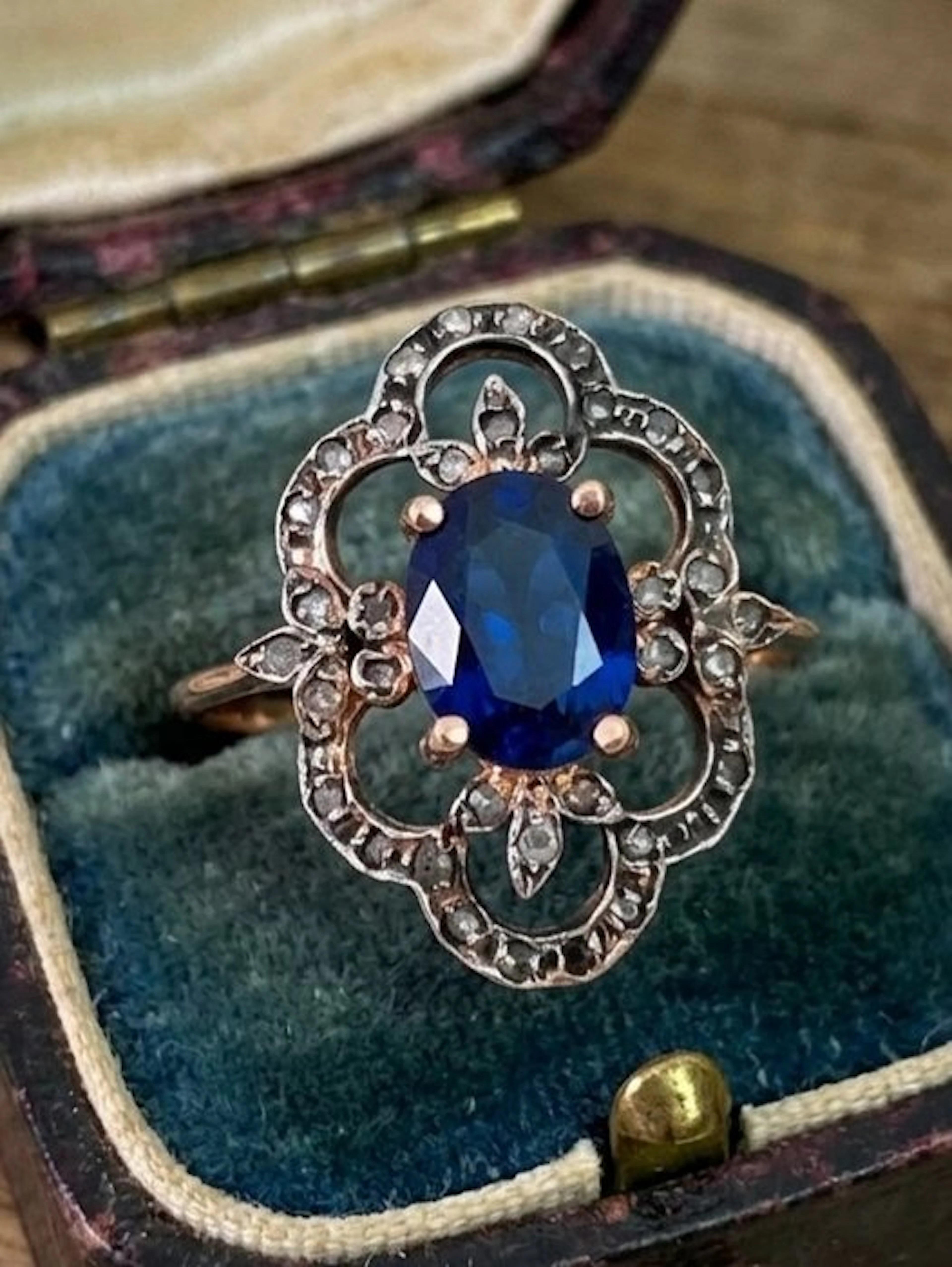 No reserve price - Ring - 9 kt. Silver, Rose gold Sapphire - Diamond