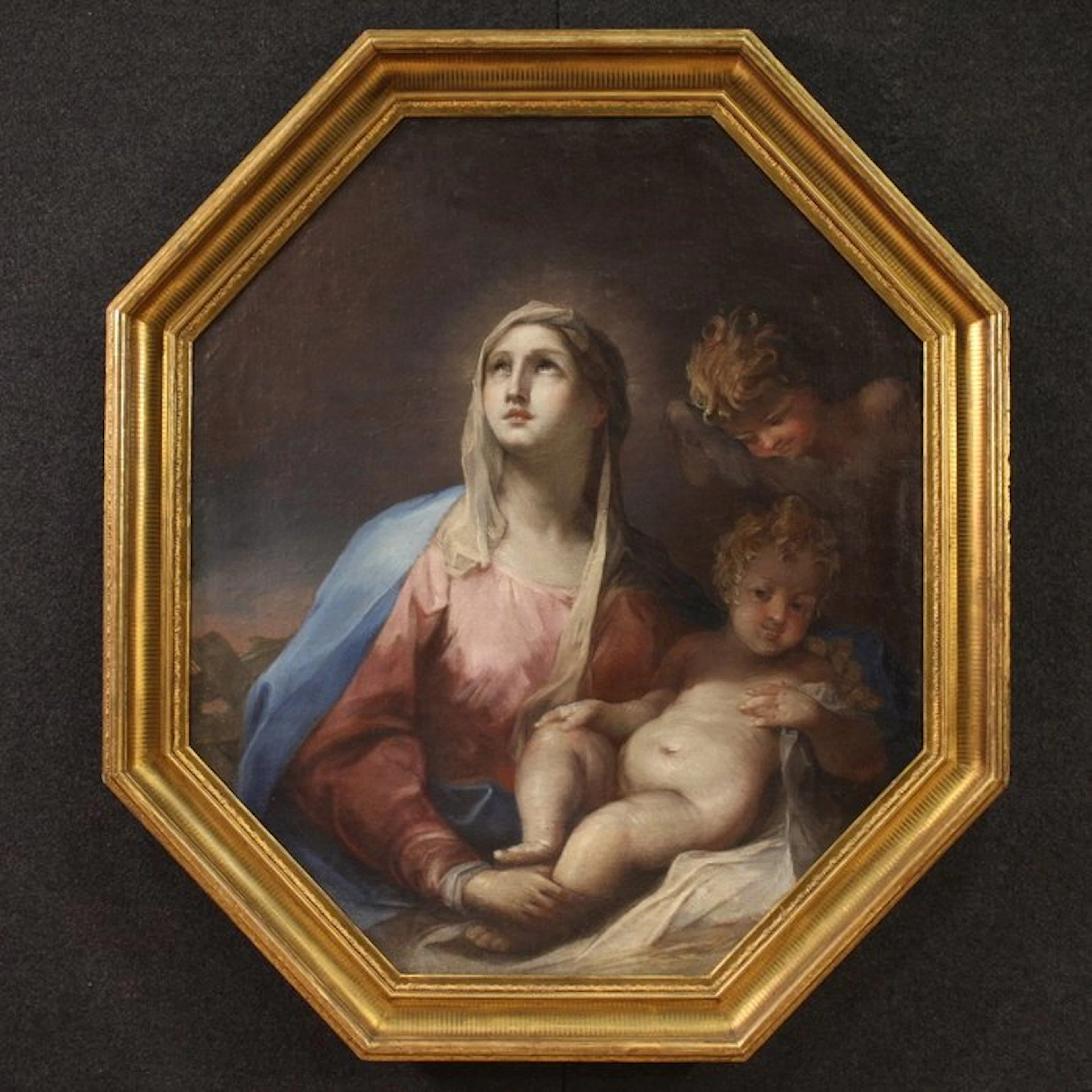 Italian school (XVIII) - Madonna col Bambino e cherubino - cm 141x122