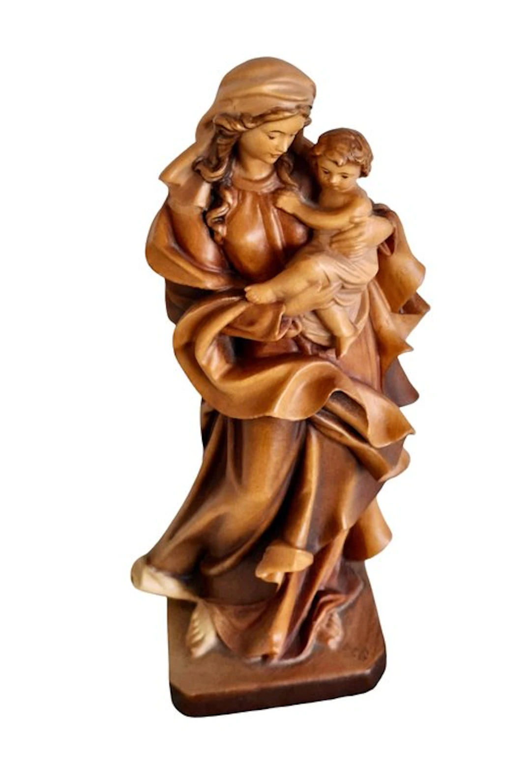 Zuid Tirol - Statue, Madonna met kind - 21 cm - Limewood