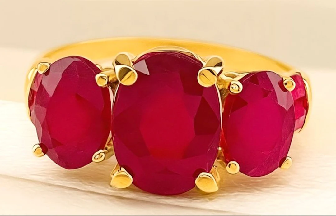 No reserve price - Ring - 9 kt. Yellow gold, Silver Ruby - Ruby