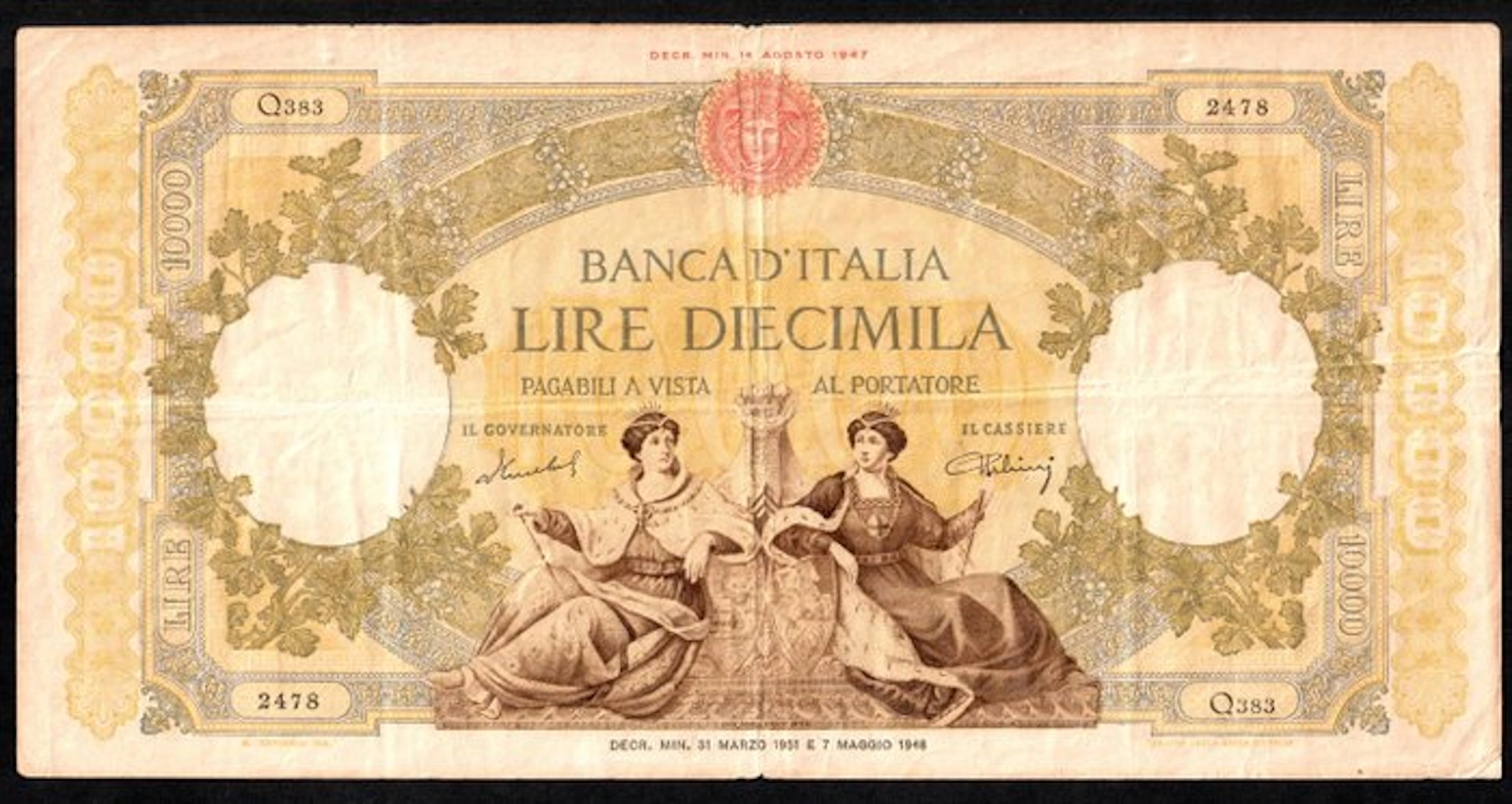 Italy. - 10.000 Lire 31/03/1951 "Regine del Mare"...
